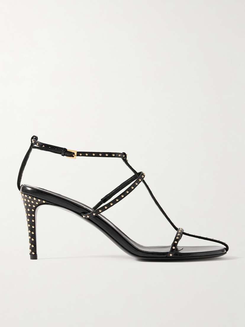 Khaite Cage Studded Glossed-leather Sandals