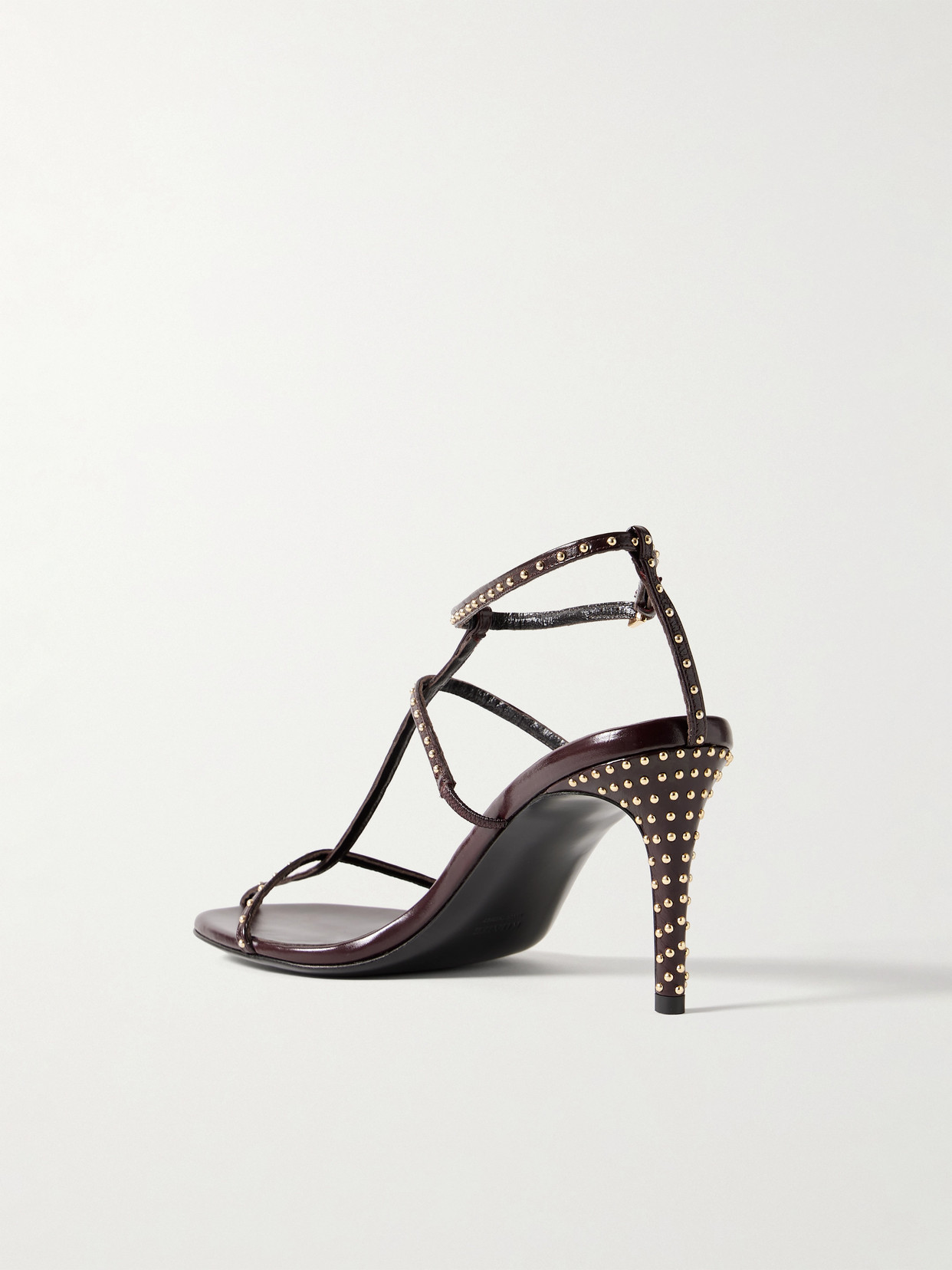 Khaite Cage Studded Glossed-leather Sandals In Burgundy