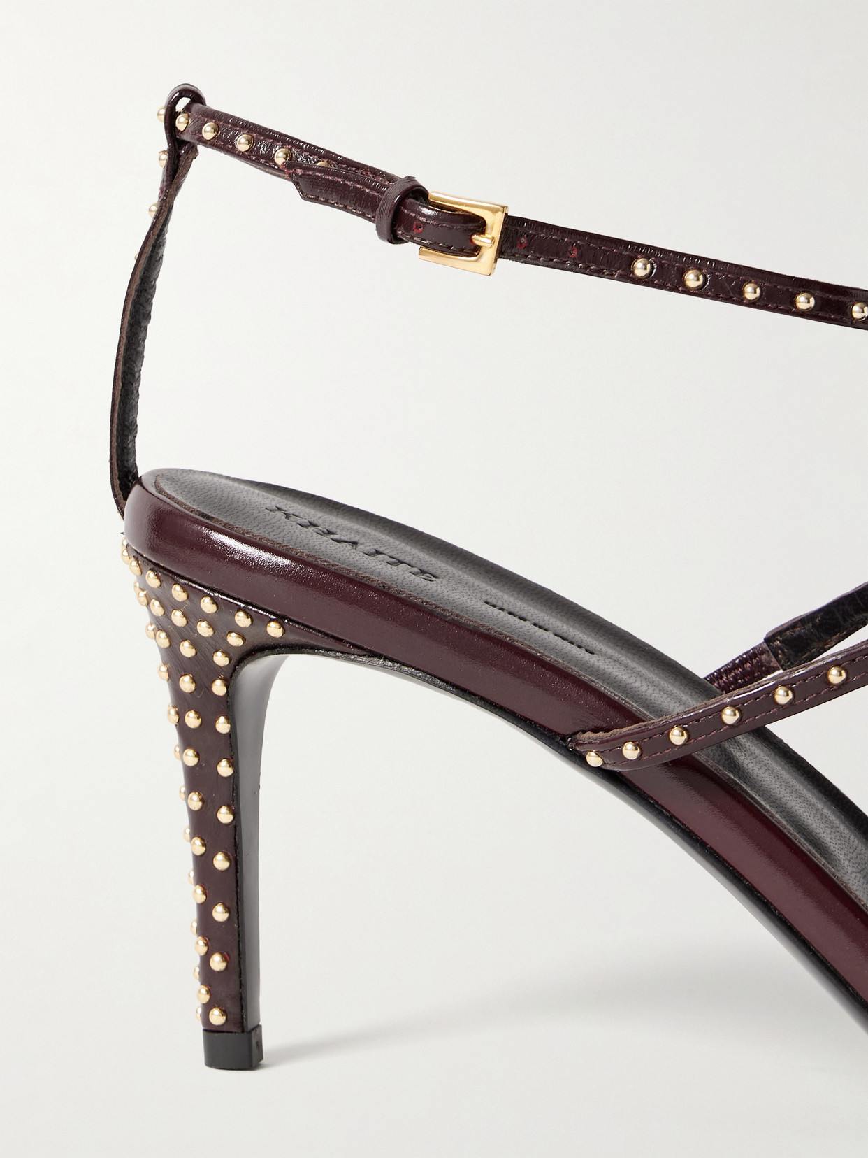 Khaite Cage Studded Glossed-leather Sandals In Burgundy