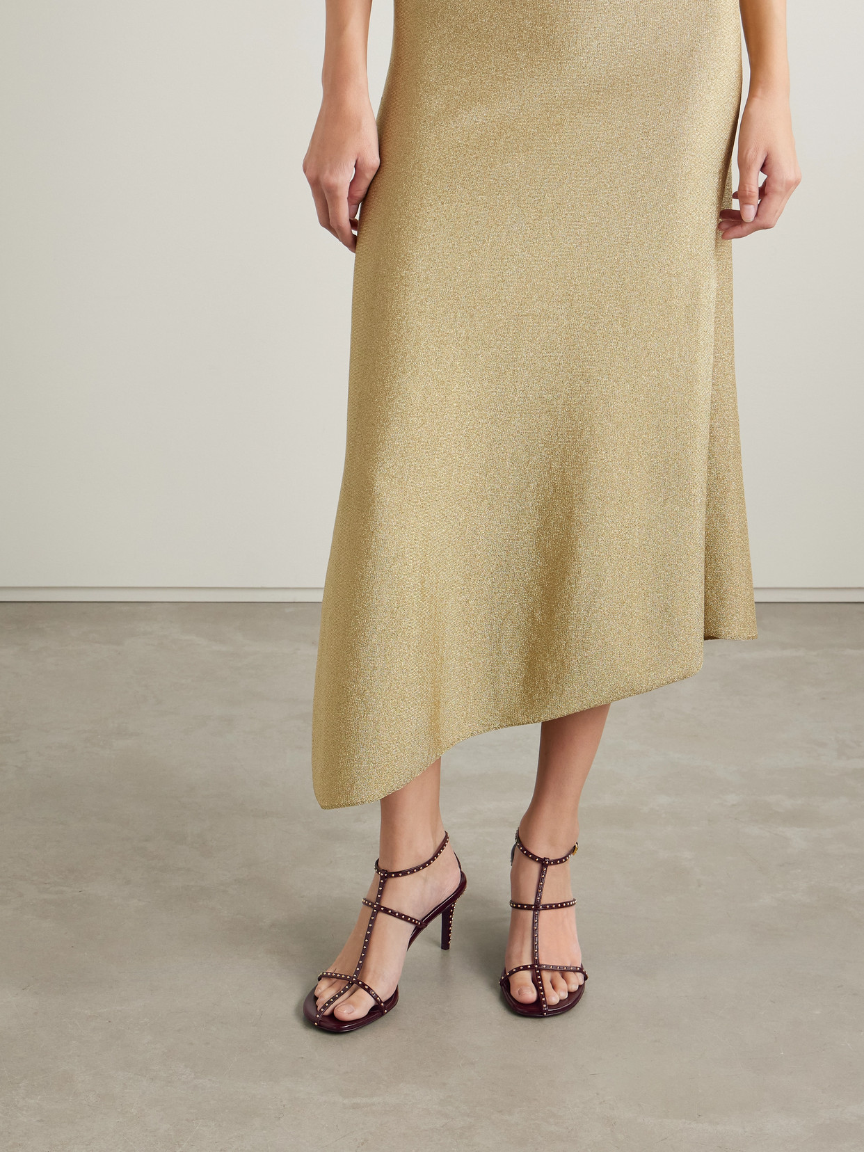 Khaite Cage Studded Glossed-leather Sandals In Burgundy