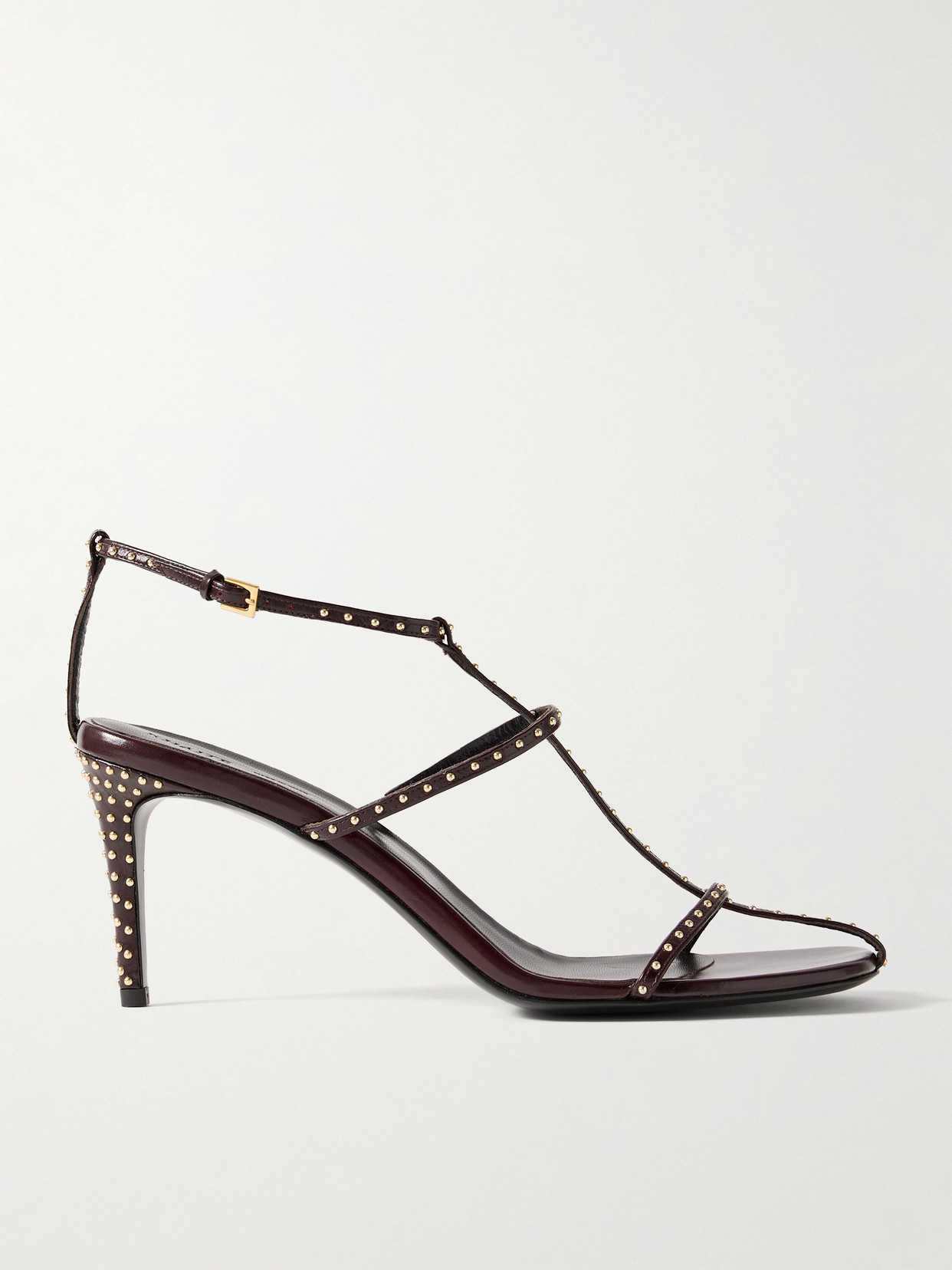 Khaite Cage Studded Glossed-leather Sandals In Burgundy