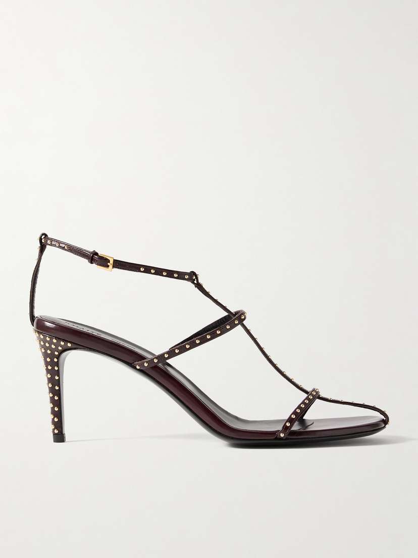 Khaite Cage Studded Glossed-leather Sandals