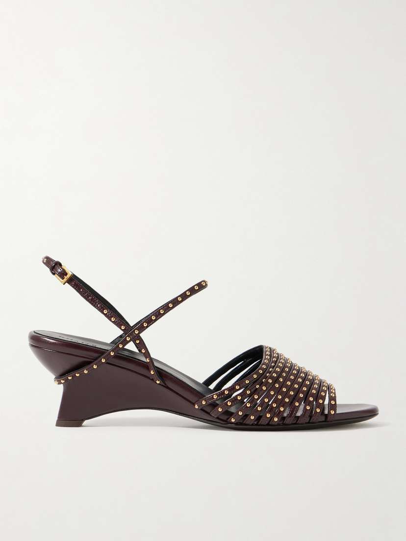 Khaite Drew Studded Glossed-leather Sandals