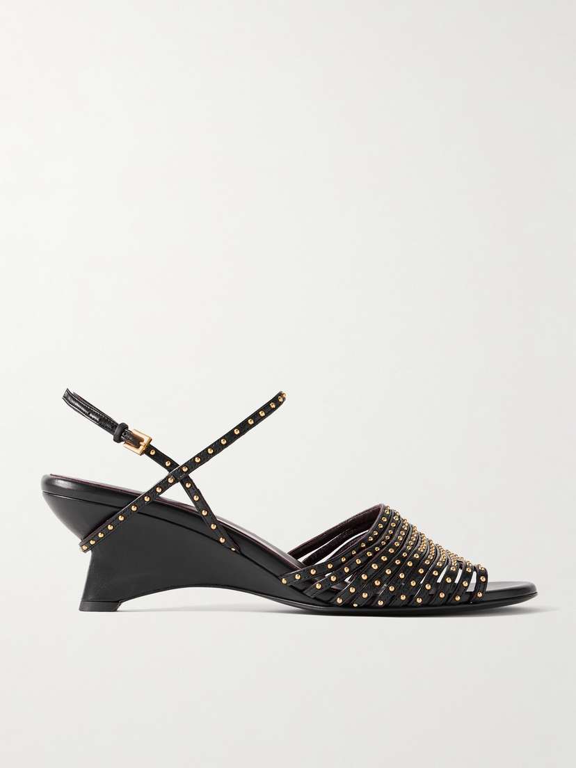 Khaite Drew Studded Glossed-leather Sandals
