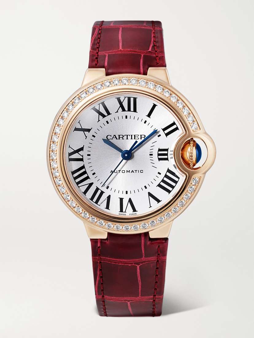Cartier Ballon Bleu De Automatic 33mm 18-karat Rose Gold, Alligator And Diamond Watch