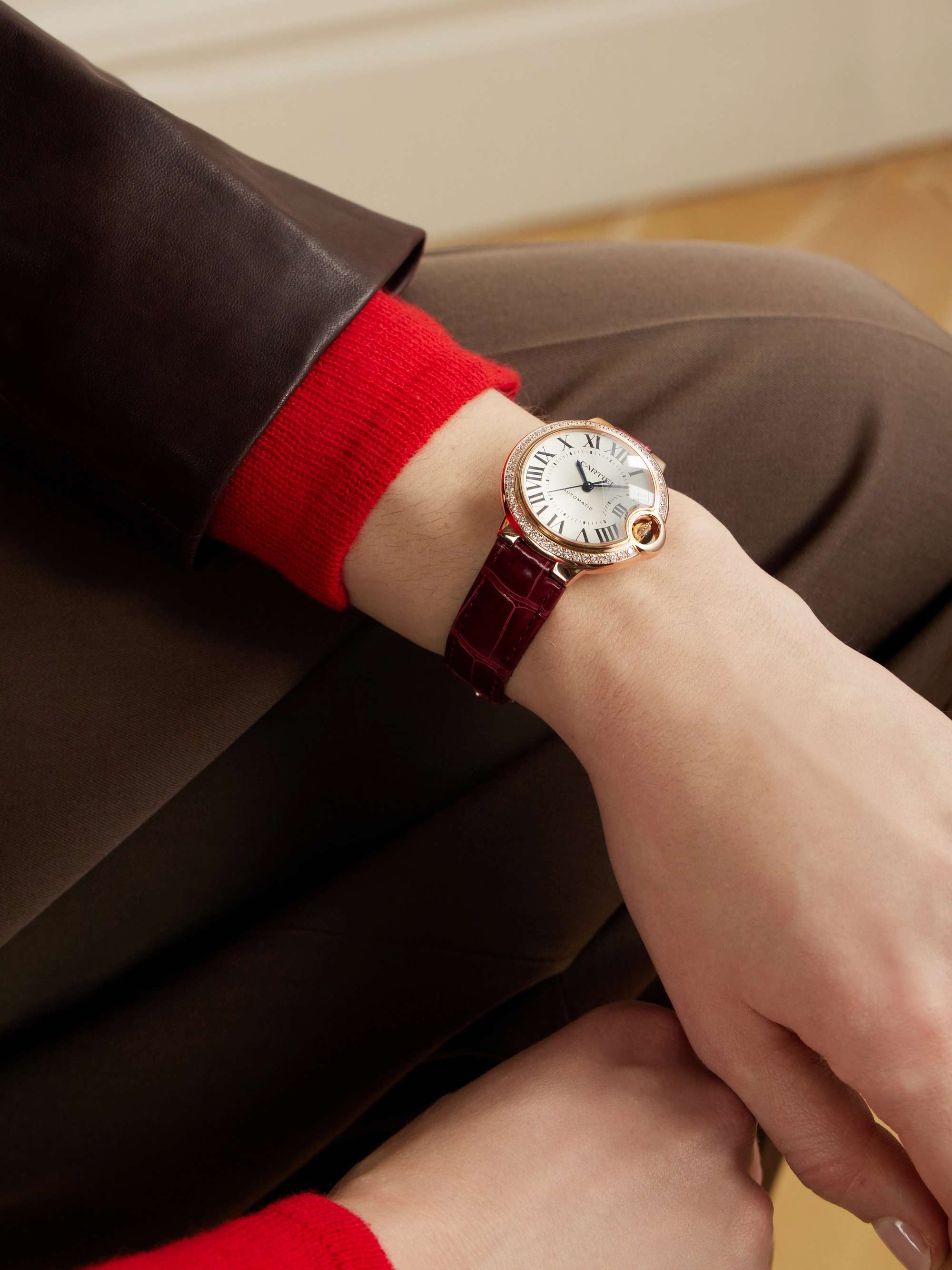 CARTIER Ballon Bleu de Cartier Automatic 33mm 18-karat rose gold, alligator and diamond watch