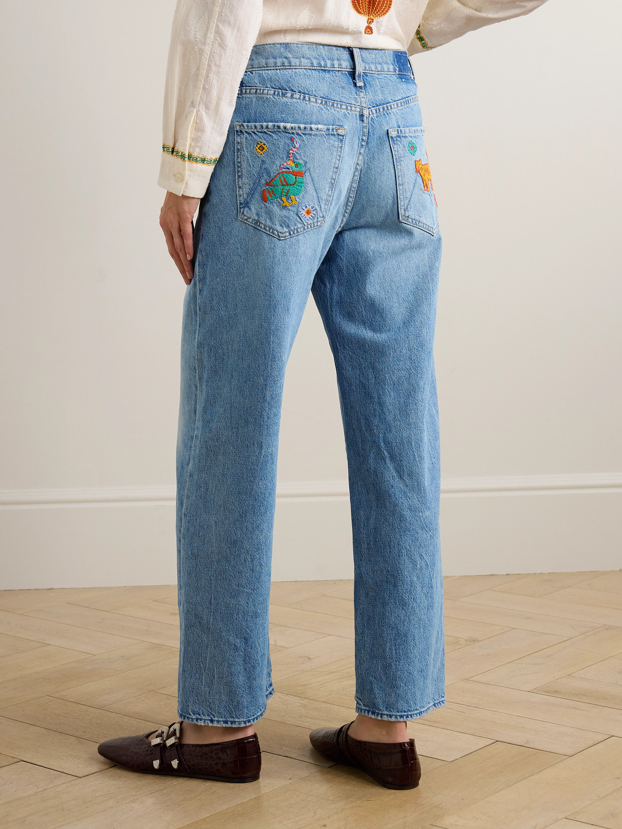 The Dodger Flood Embroidered Mid-Rise Straight-Leg Jeans