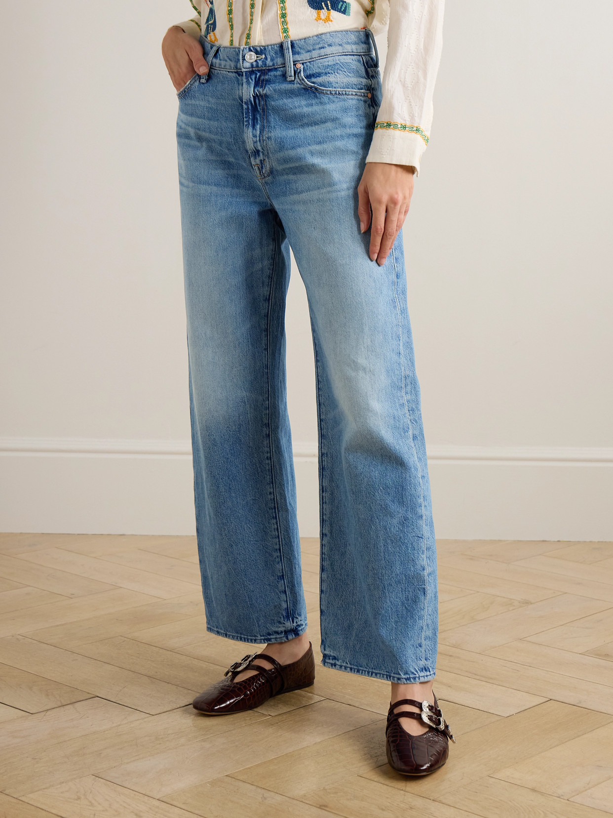 The Dodger Flood Embroidered Mid-Rise Straight-Leg Jeans