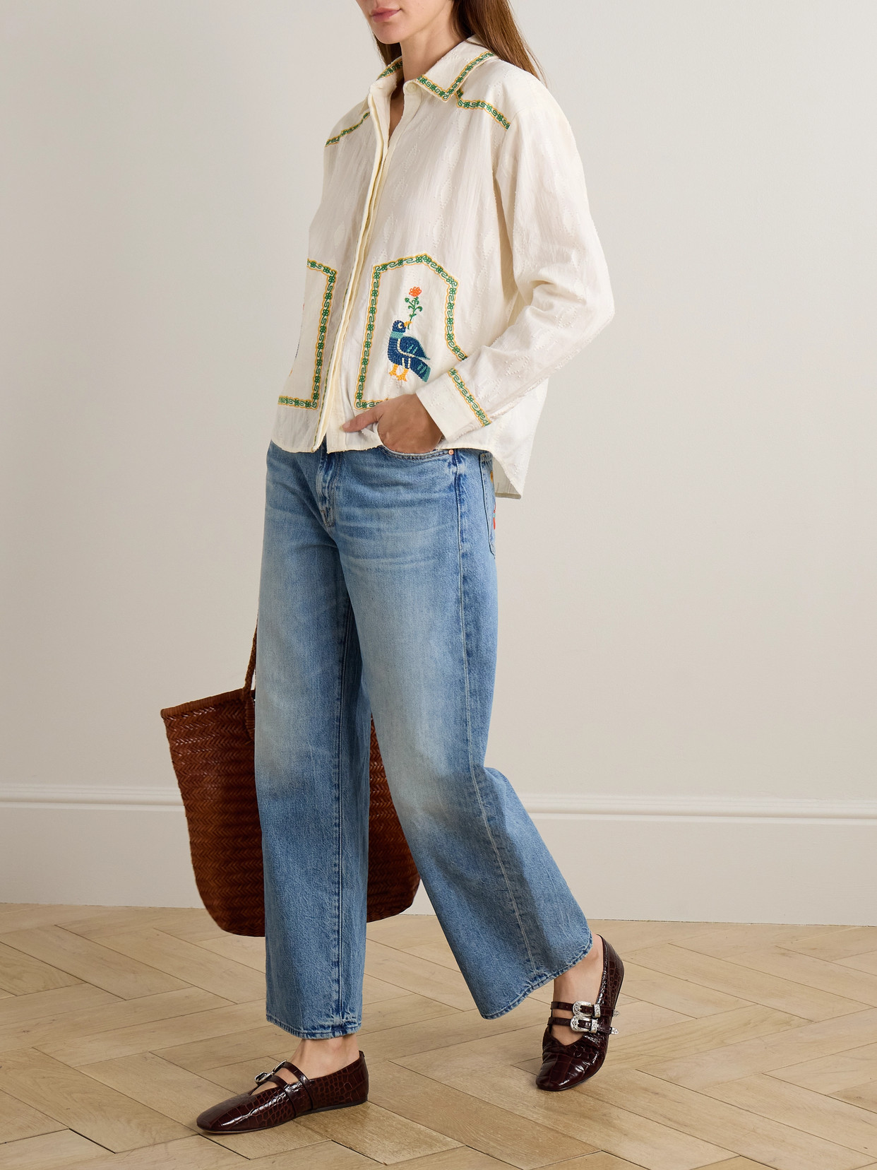 The Dodger Flood Embroidered Mid-Rise Straight-Leg Jeans