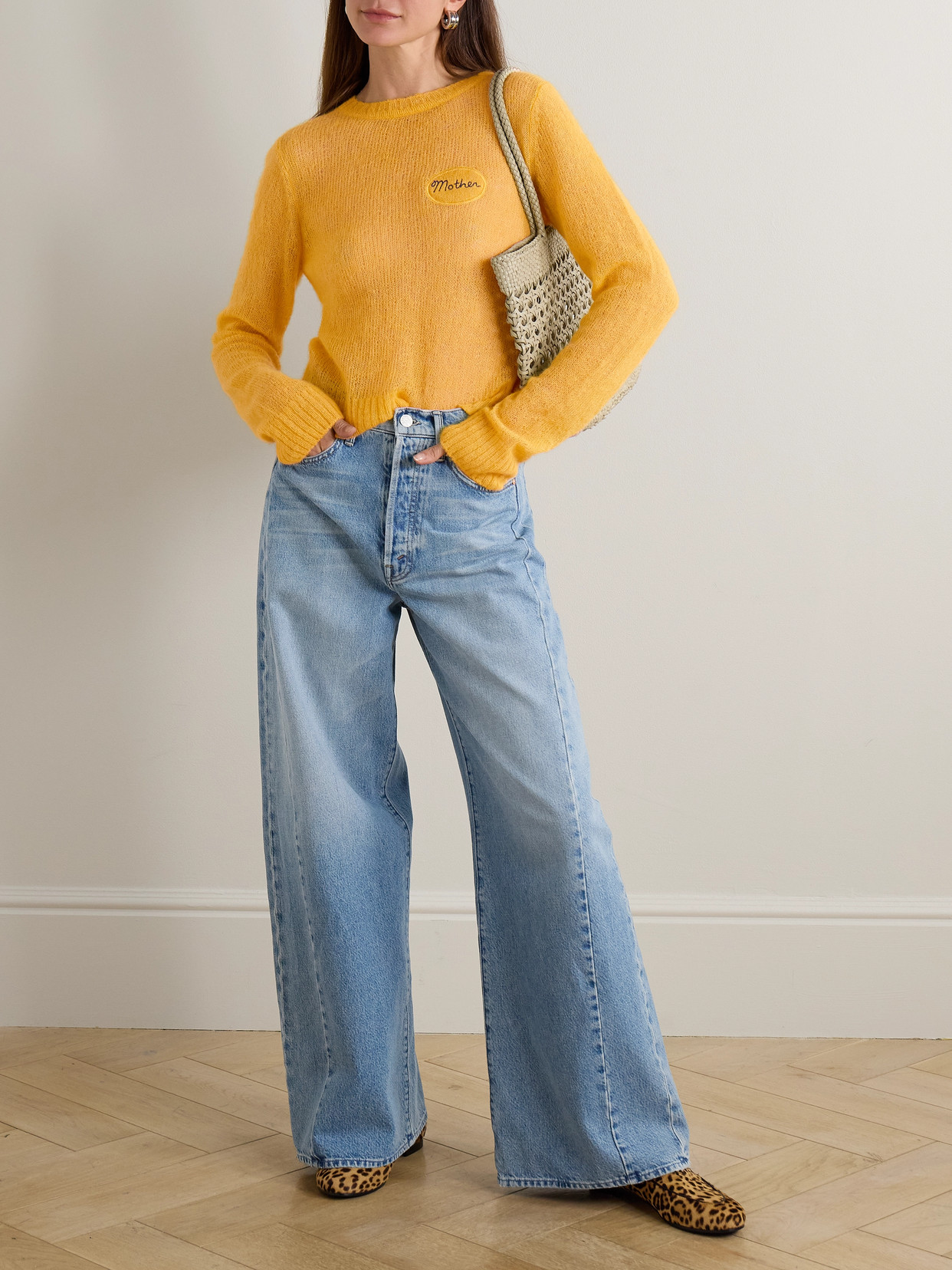 Mother Embroidered Open-knit Alpaca-blend Sweater In Orange