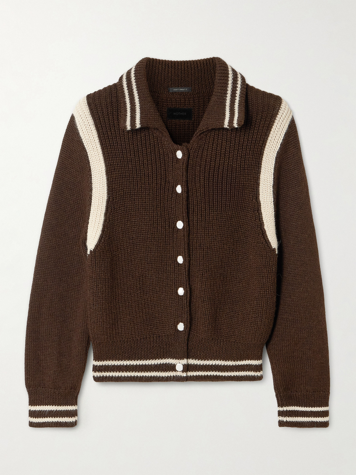 Mother The Little Raquette Appliquéd Striped Alpaca Cardigan In Brown
