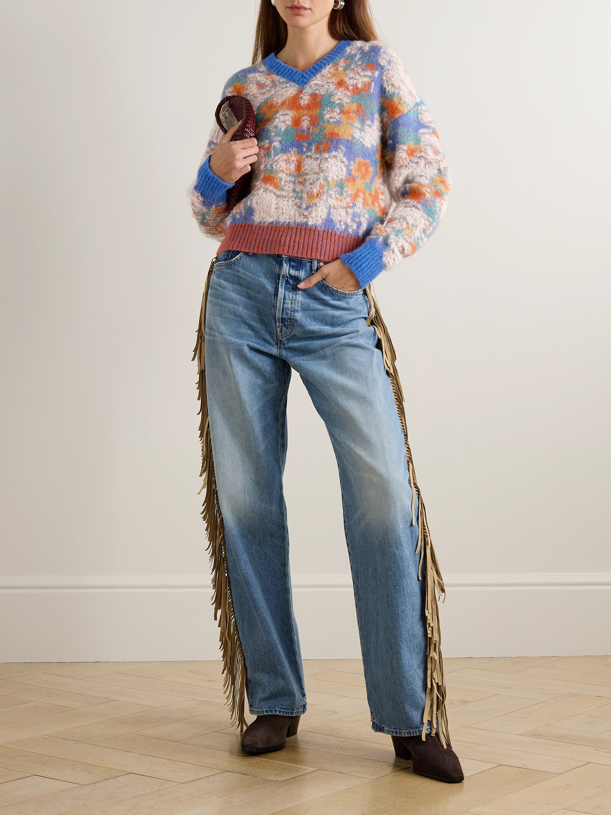 Cropped Intarsia-Knit Sweater