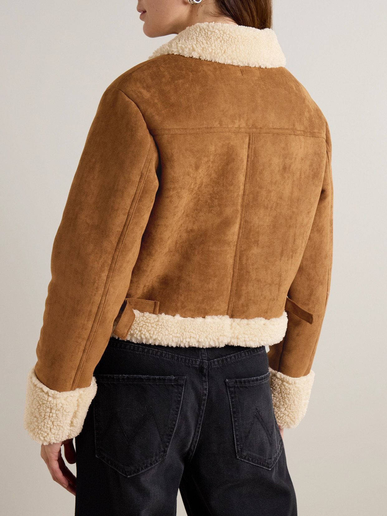 Mother The On Thin Ice Faux Suede Faux Shearling Trim Jacket In Brown