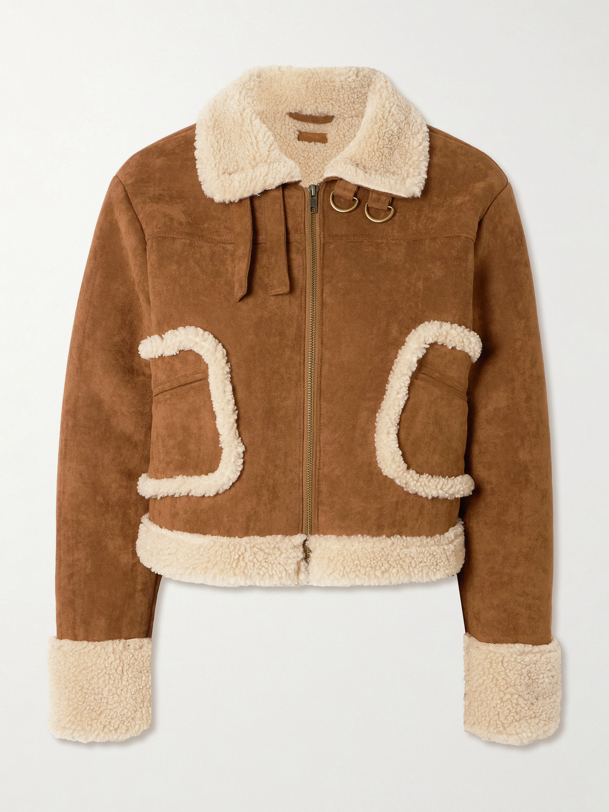 Mother The On Thin Ice Faux Suede Faux Shearling Trim Jacket In Brown