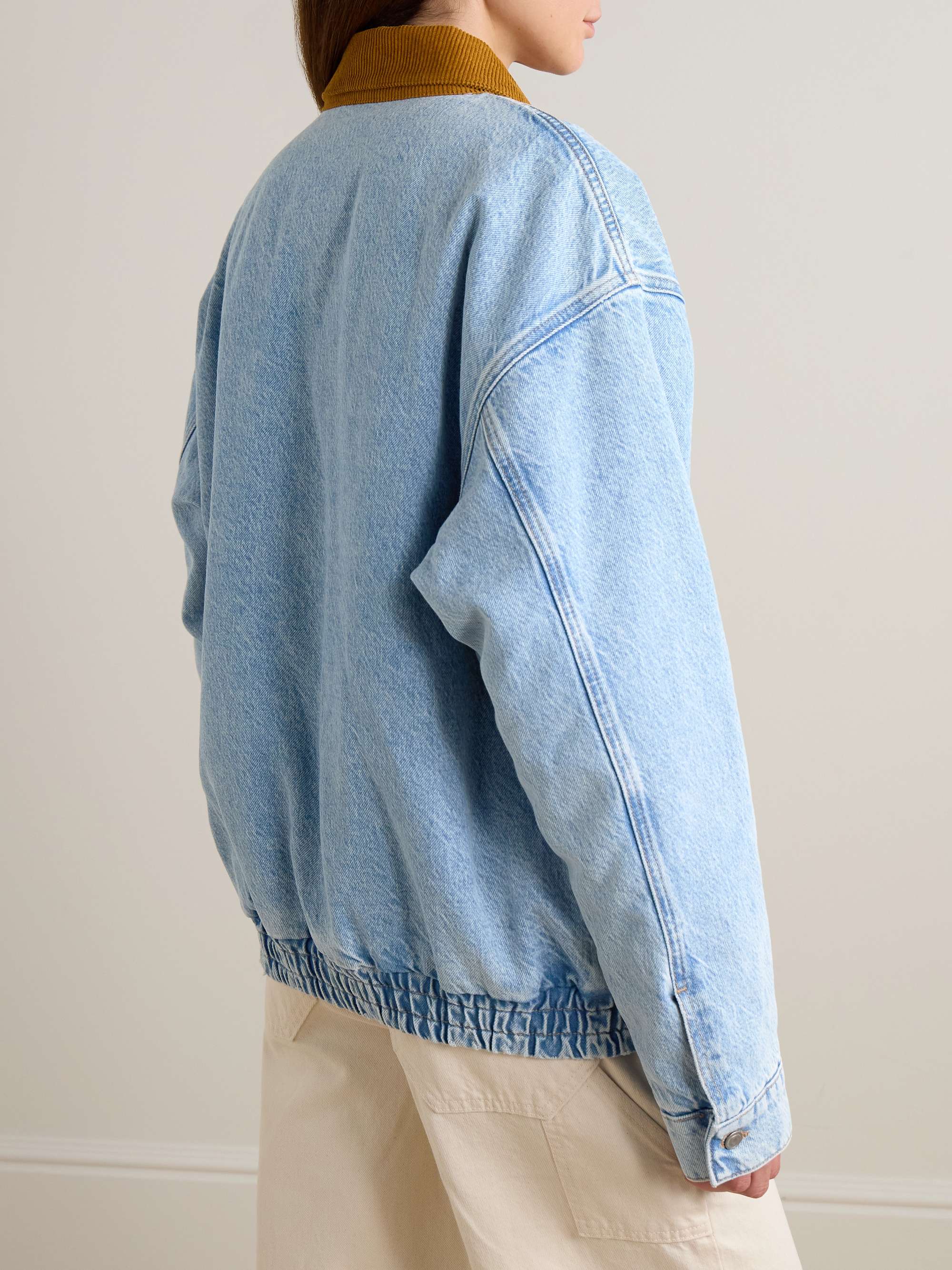 MOTHER The Super Sizer corduroy-trimmed appliquéd denim jacket