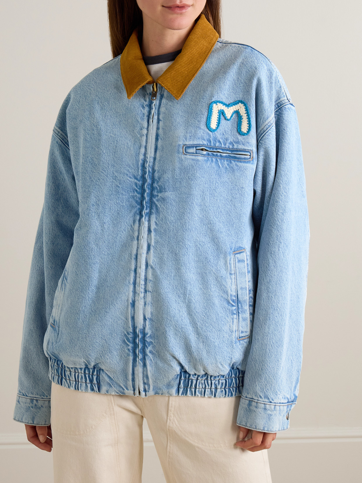The Super Sizer Corduroy-Trimmed Appliquéd Denim Jacket