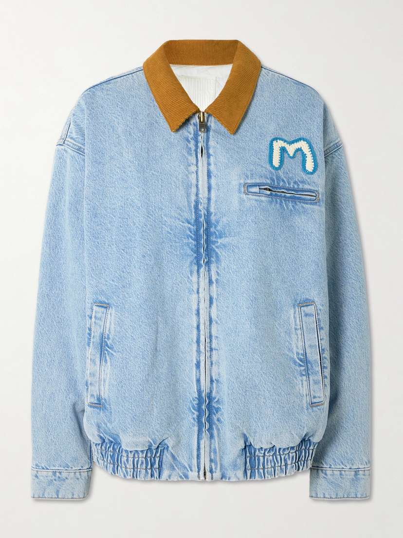 Mother The Super Sizer Corduroy-trimmed Appliquéd Denim Jacket