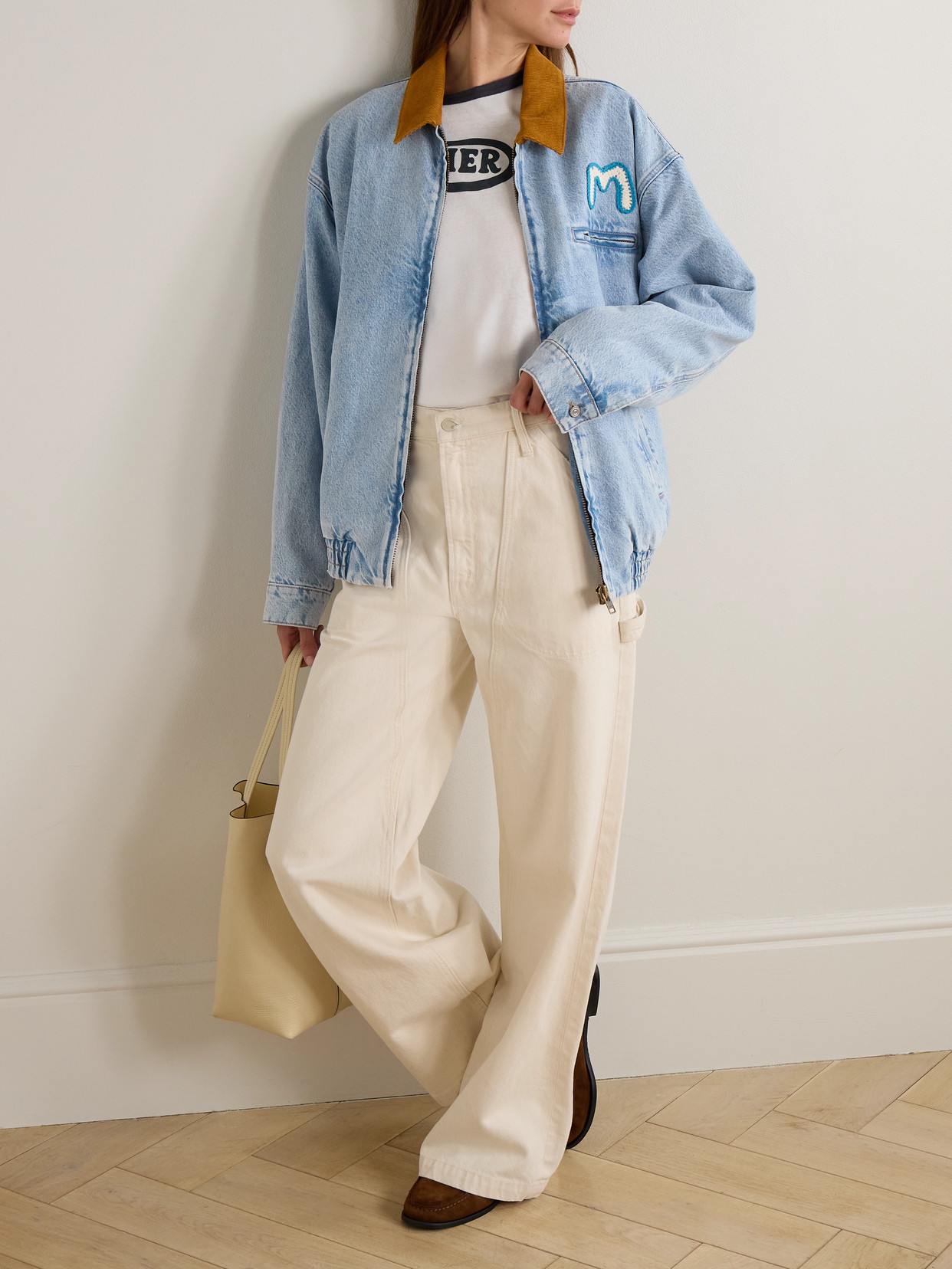 The Super Sizer Corduroy-Trimmed Appliquéd Denim Jacket