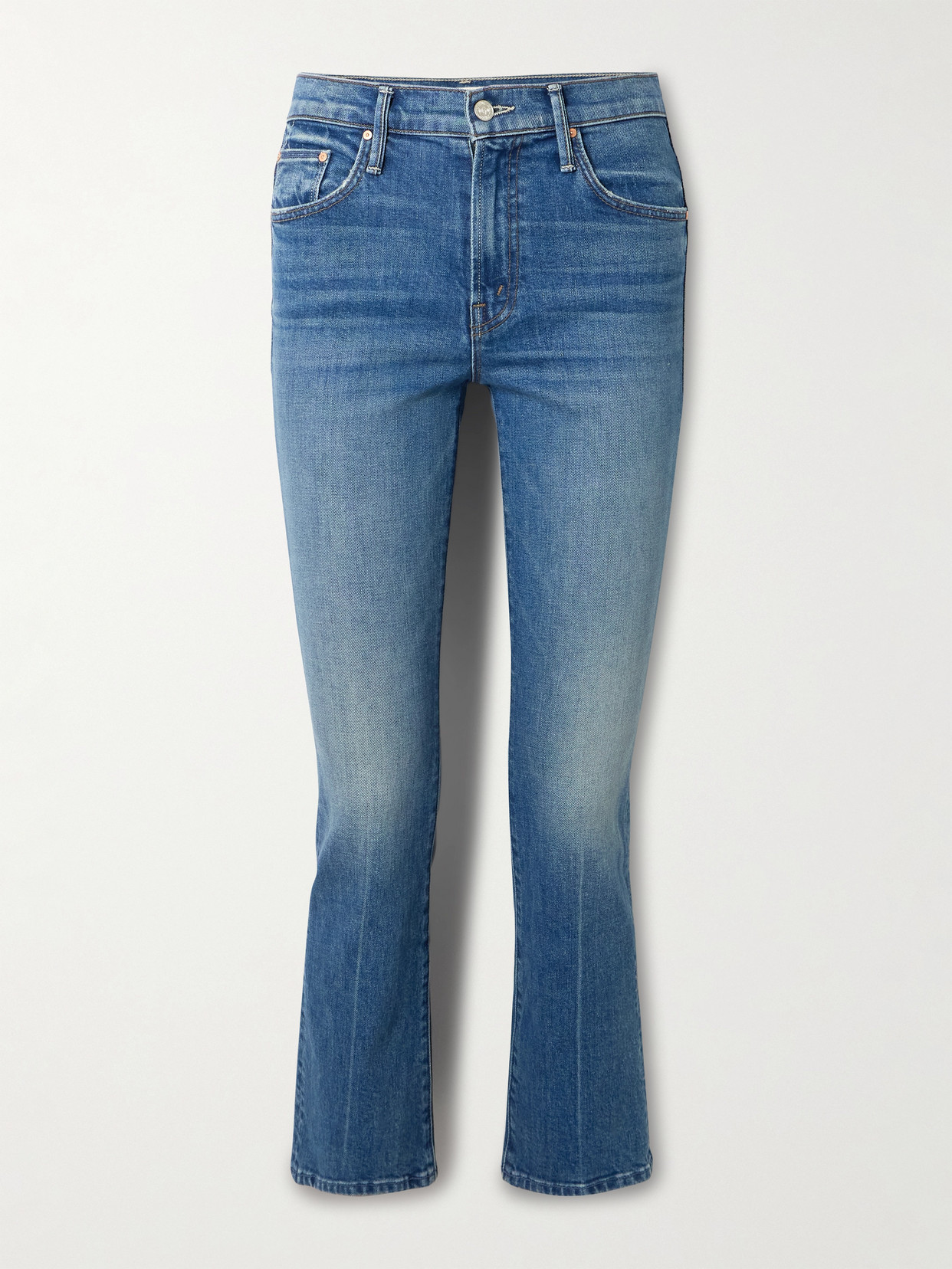 Mother The Insider Cropped High-rise Bootcut Jeans In Blue