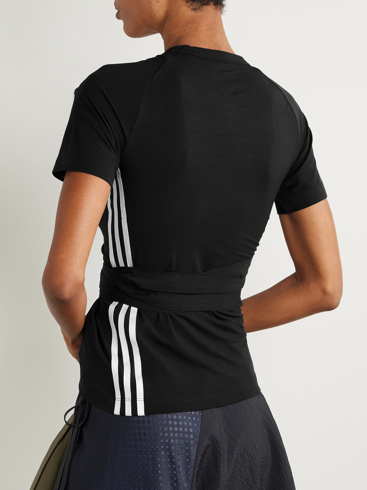 +Y-3 Tie-Detailed Striped Lyocell-Blend Jersey T-Shirt