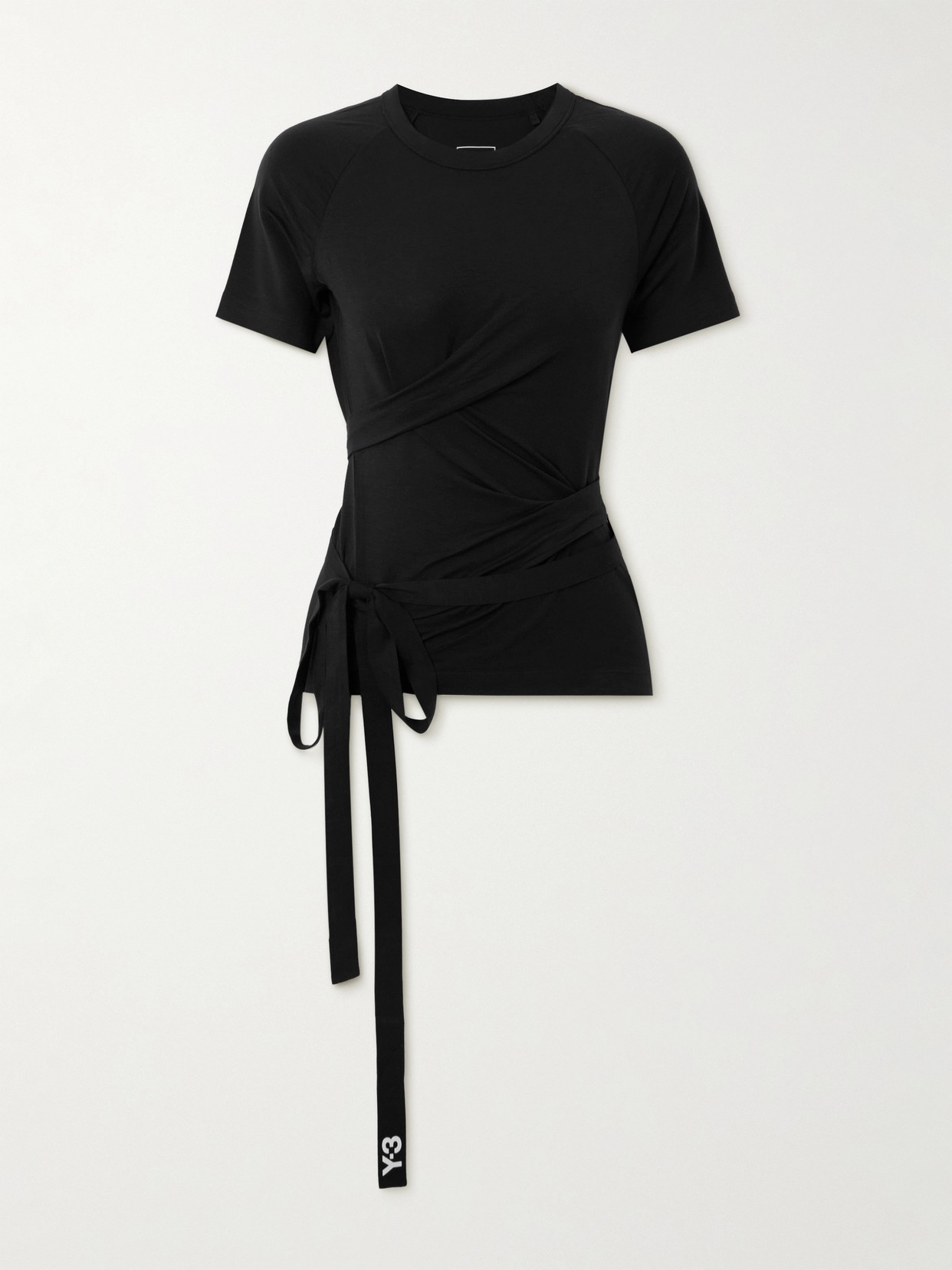 Adidas Originals +y-3 Tie-detailed Striped Lyocell-blend Jersey T-shirt In Black