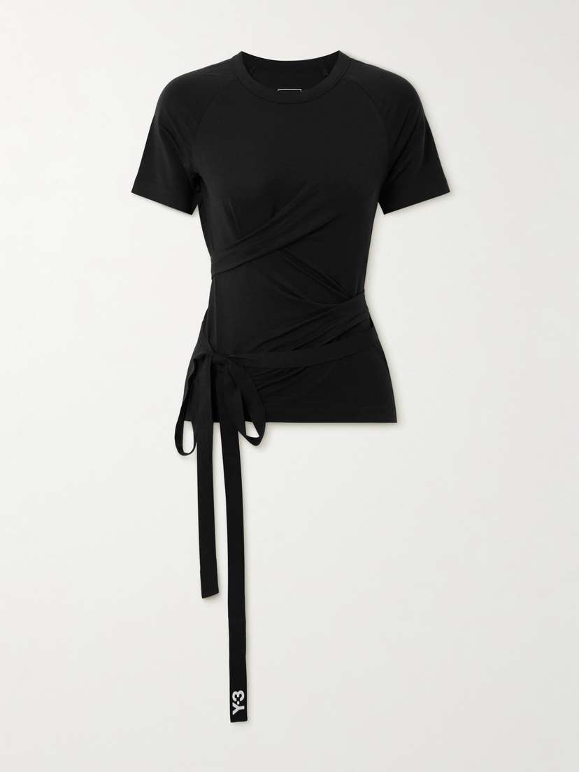 adidas Originals +y-3 Tie-detailed Striped Lyocell-blend Jersey T-shirt