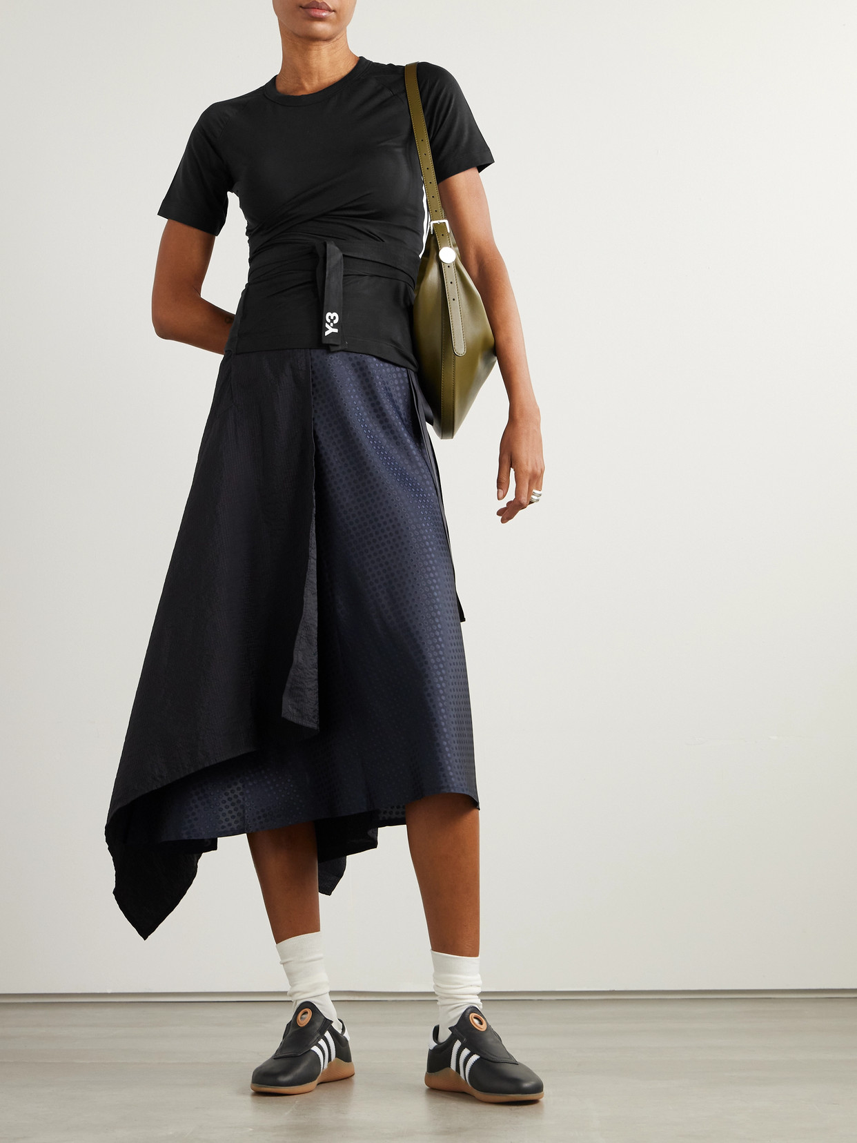 +Y-3 Tie-Detailed Striped Lyocell-Blend Jersey T-Shirt