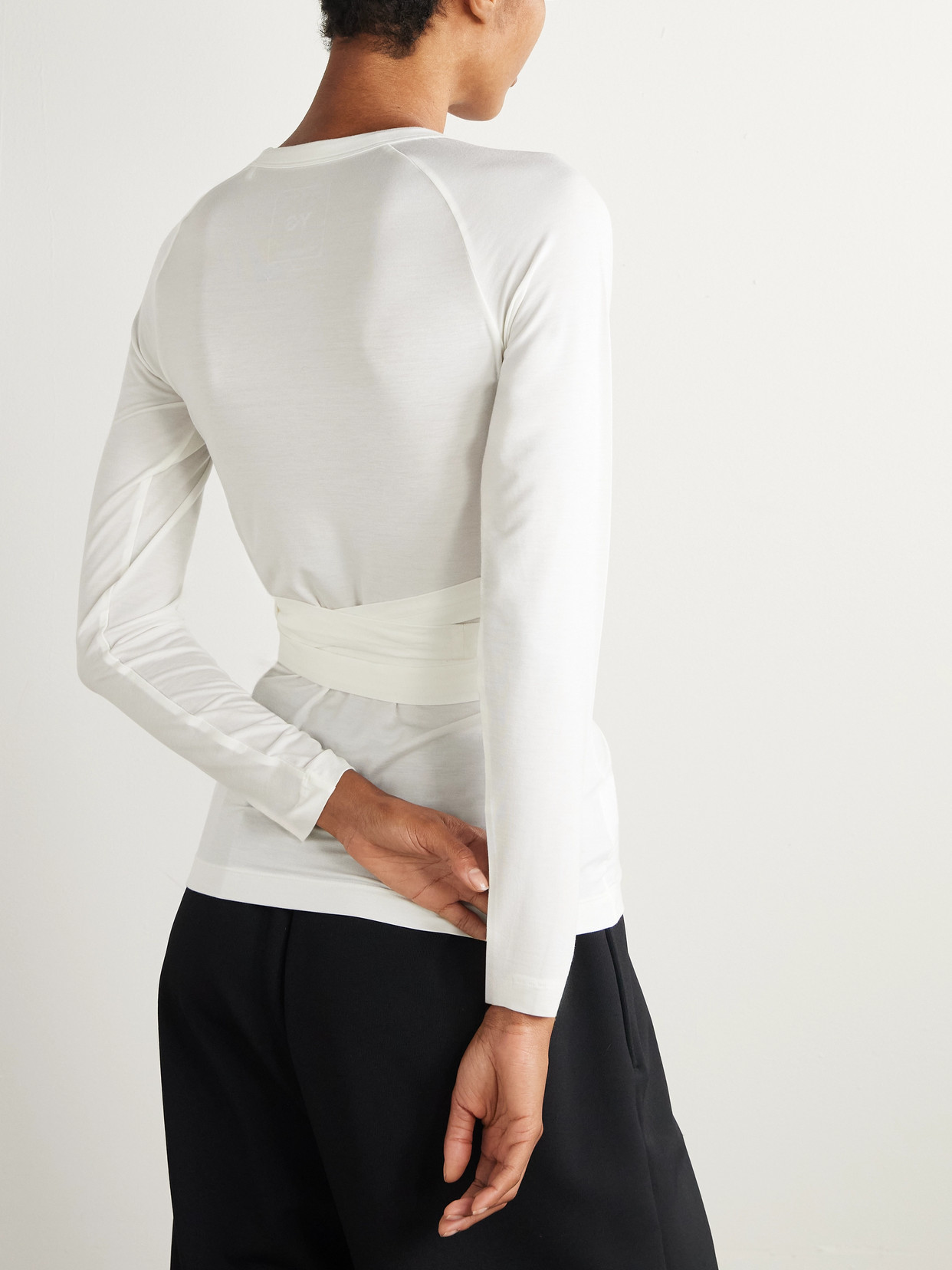 +Y-3 Tie-Detailed Striped Lyocell-Blend Jersey T-Shirt