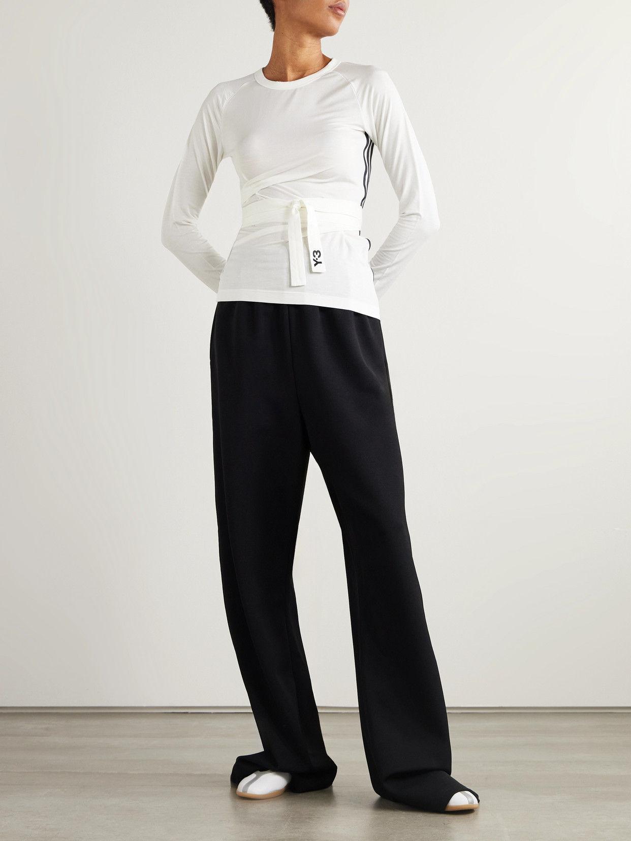 +Y-3 Tie-Detailed Striped Lyocell-Blend Jersey T-Shirt