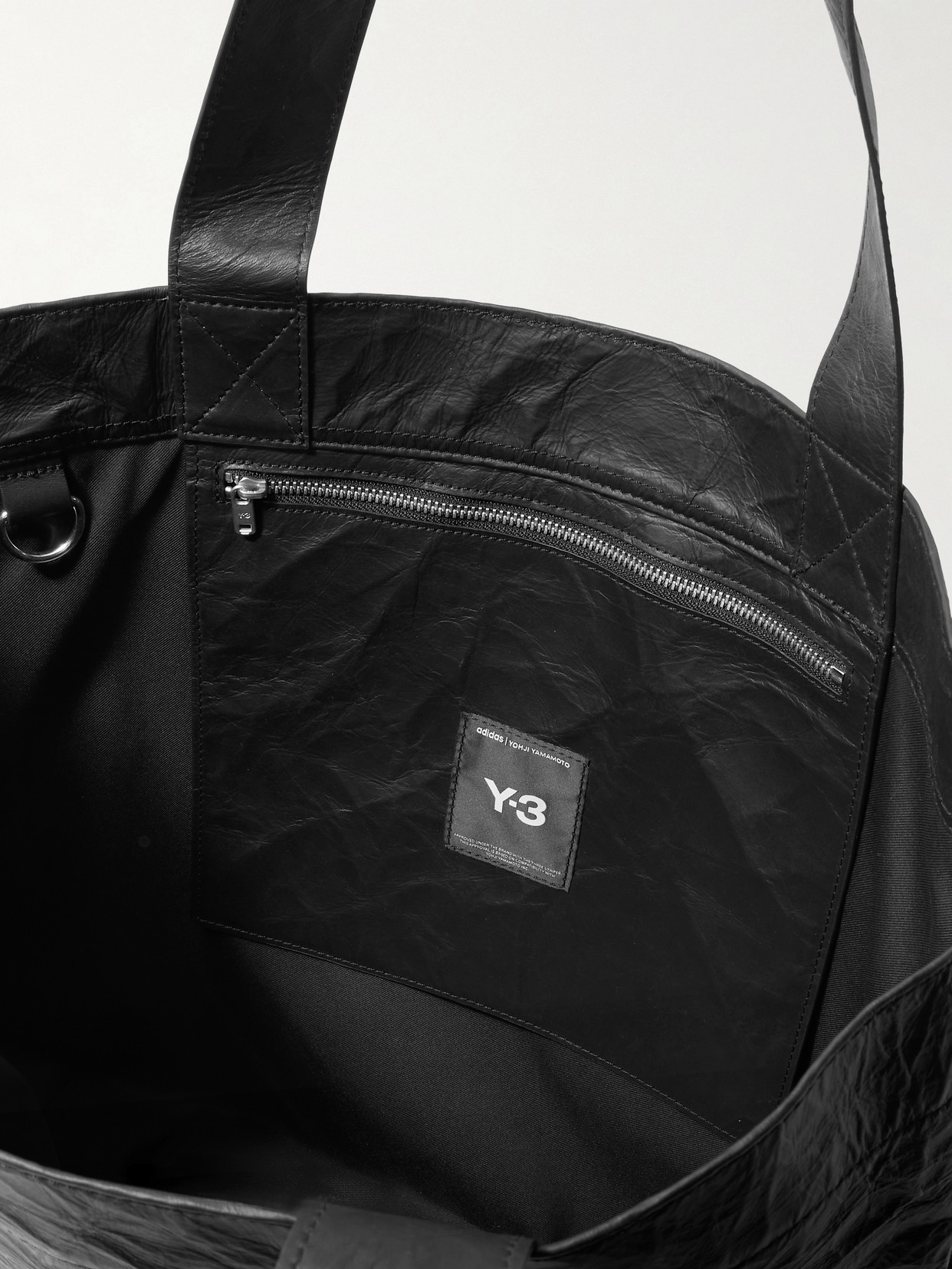 Adidas Originals + Y-3 Debossed Crinkled-leather Tote In Black