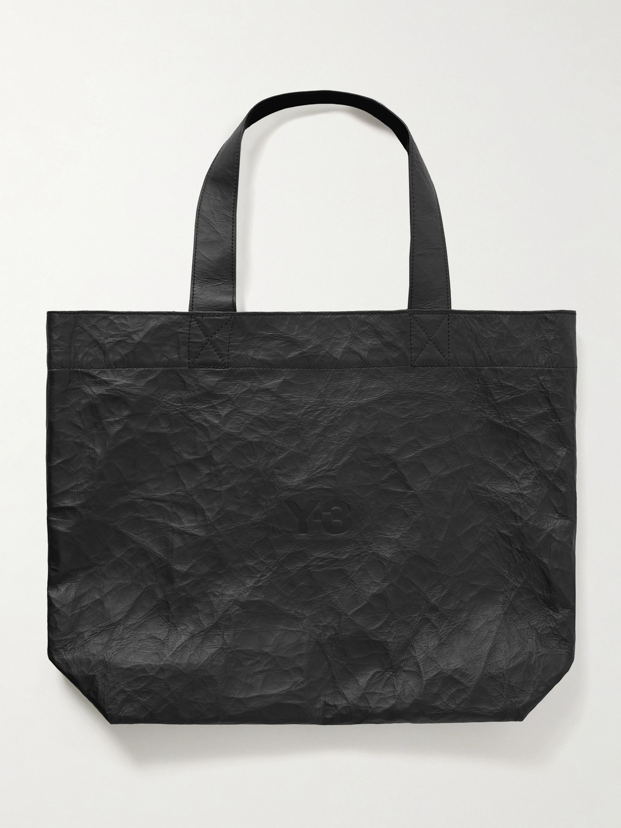 Adidas Originals + Y-3 Debossed Crinkled-leather Tote In Black