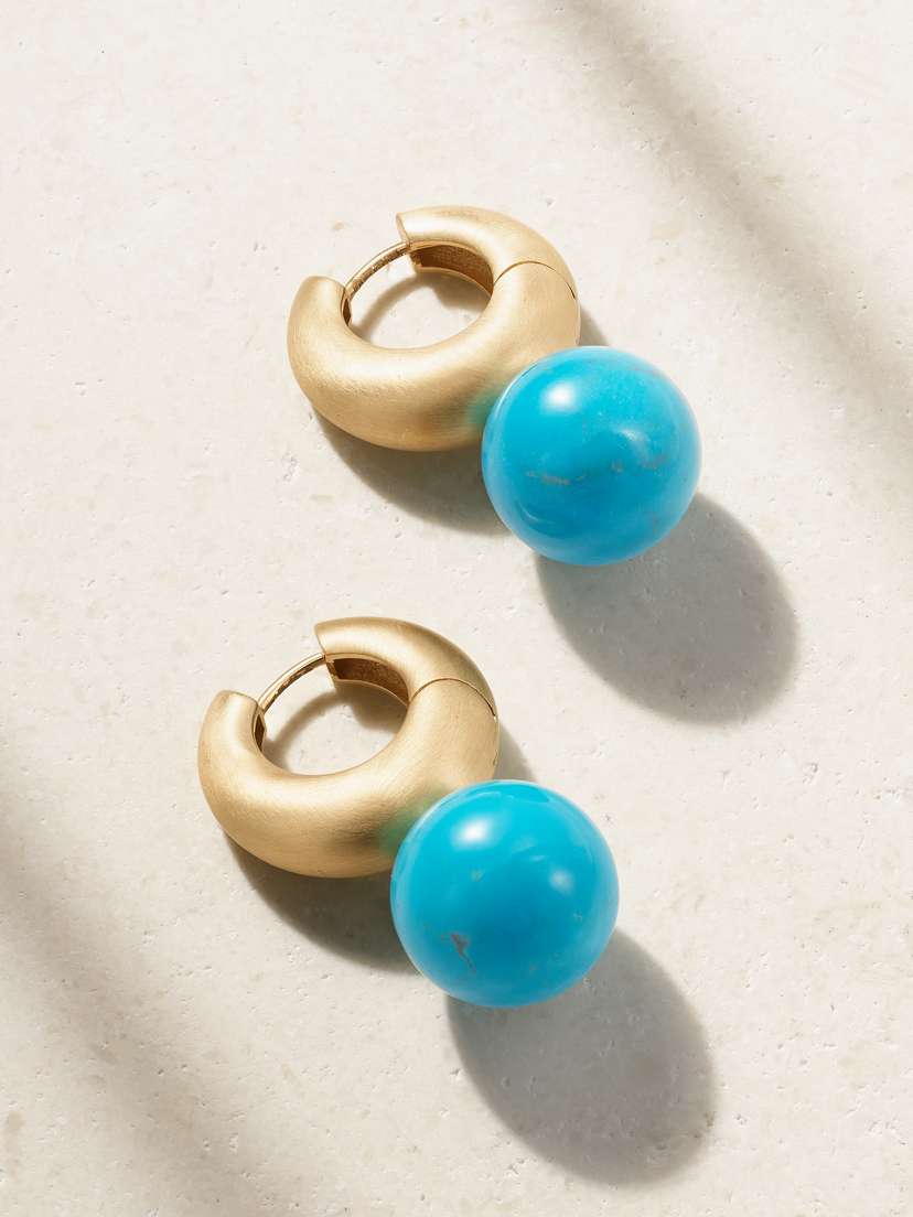 Irene Neuwirth Gumball Puffed Huggies 18-karat Gold Turquoise Earrings