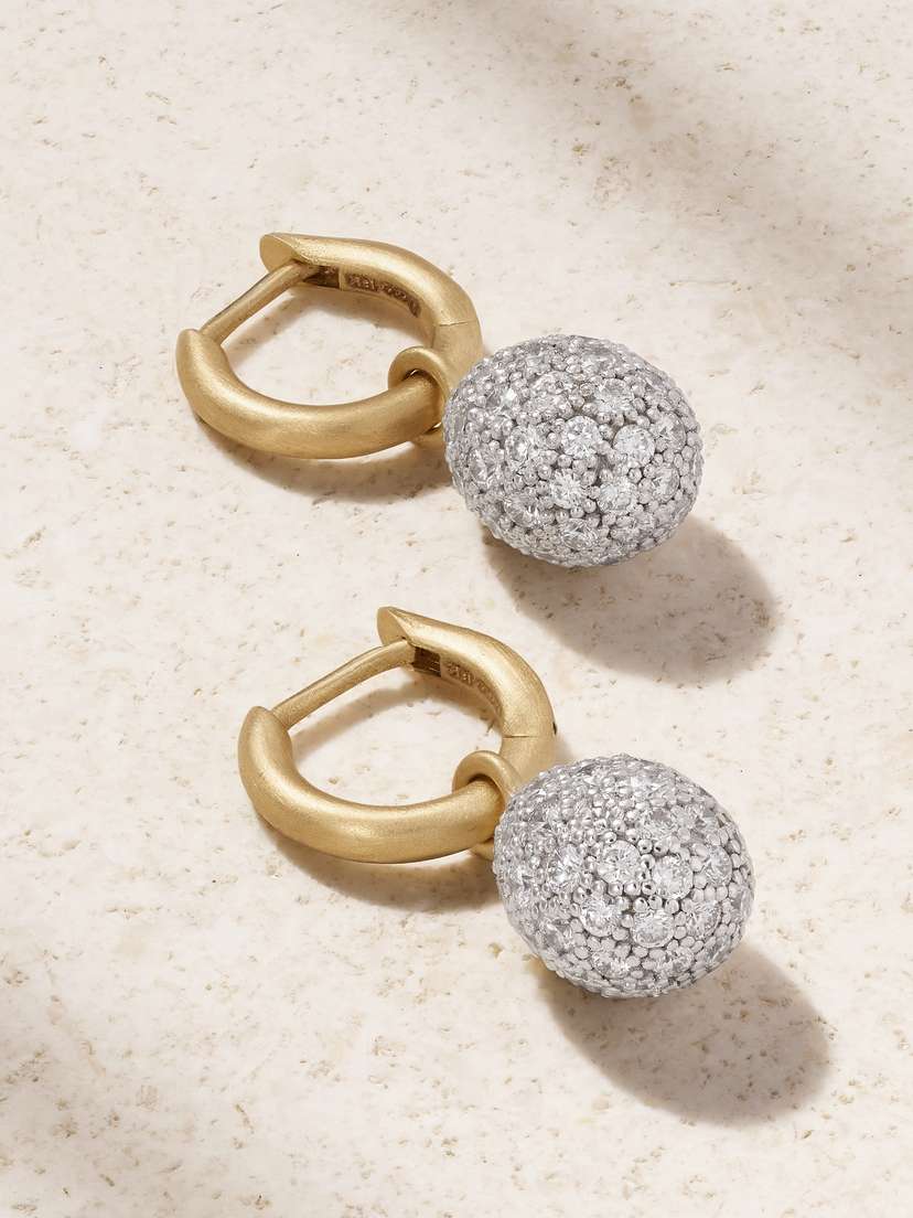 Irene Neuwirth Small Puffed 18-karat Yellow And White Gold Diamond Hoop Earrings