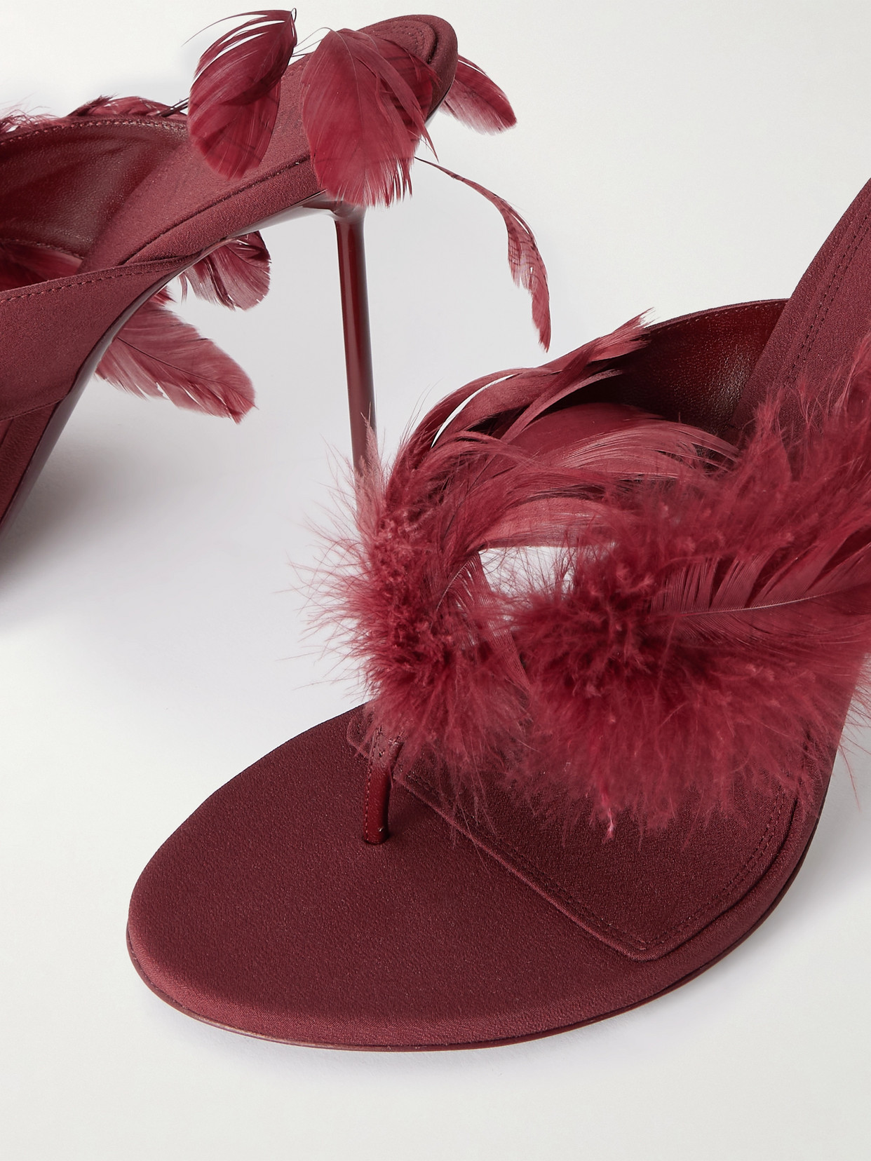 Paris Texas Lidia Feather-trimmed Leather Mules In Burgundy