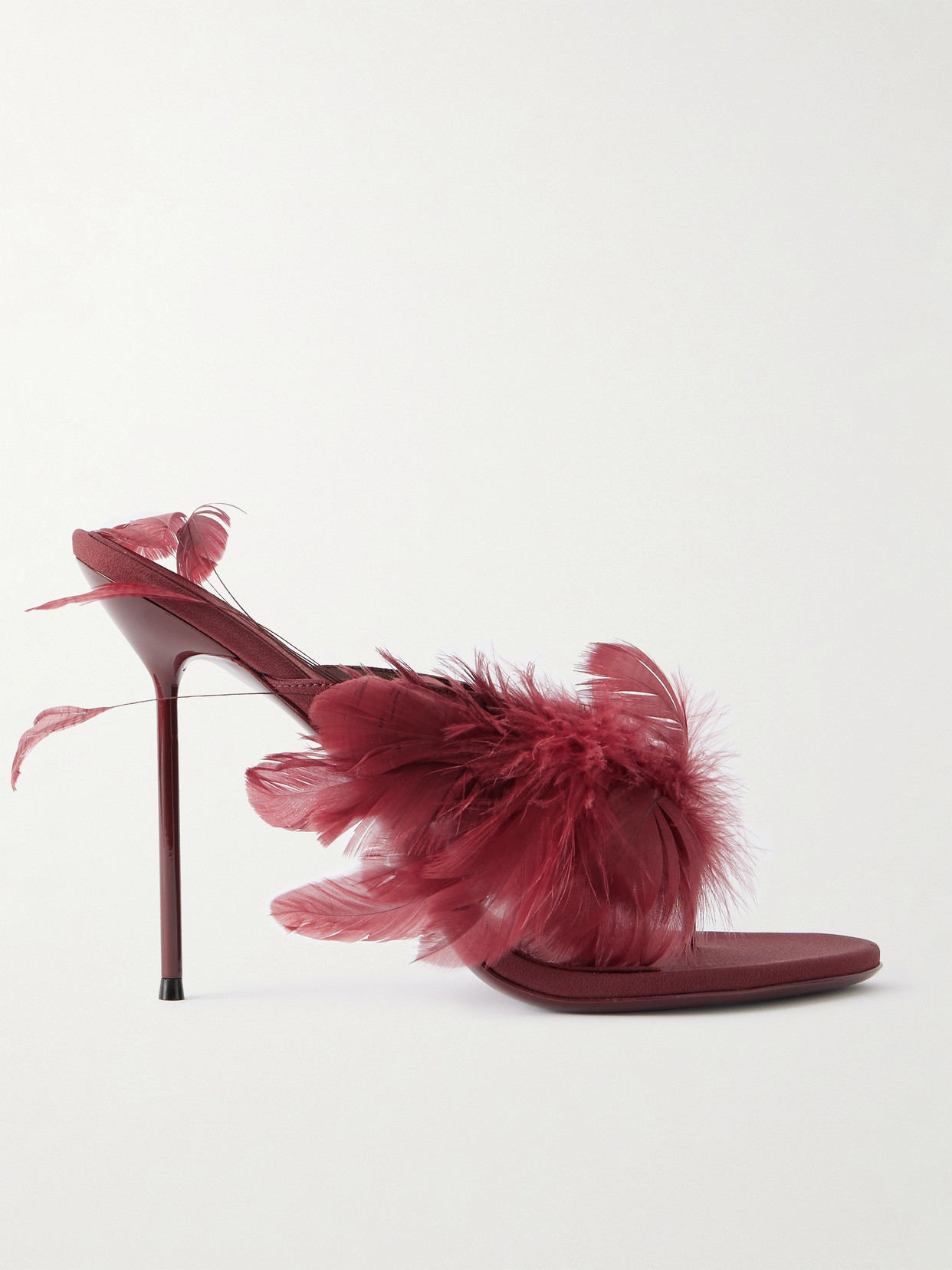 Paris Texas Lidia Feather-trimmed Leather Mules In Burgundy