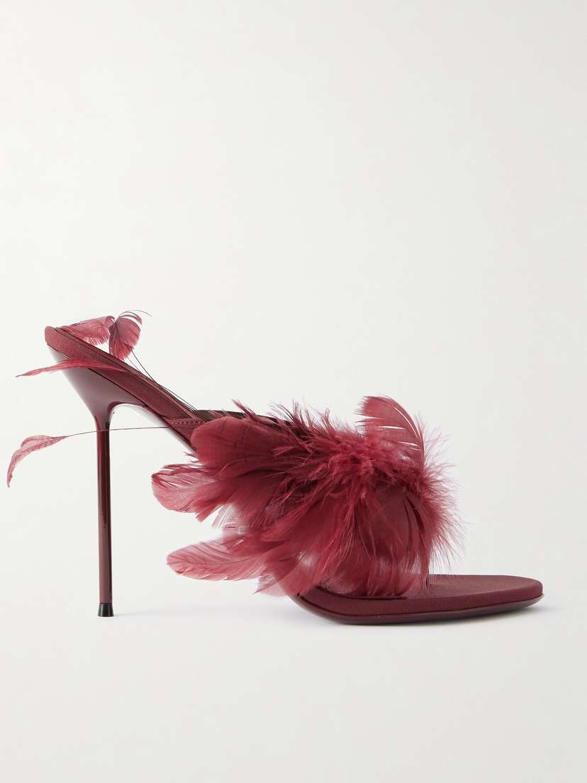 Paris Texas Lidia Feather-trimmed Leather Mules
