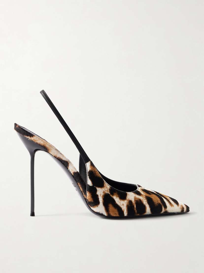 Paris Texas Lidia Leather-trimmed Leopard-print Calf-hair Slingback Pumps