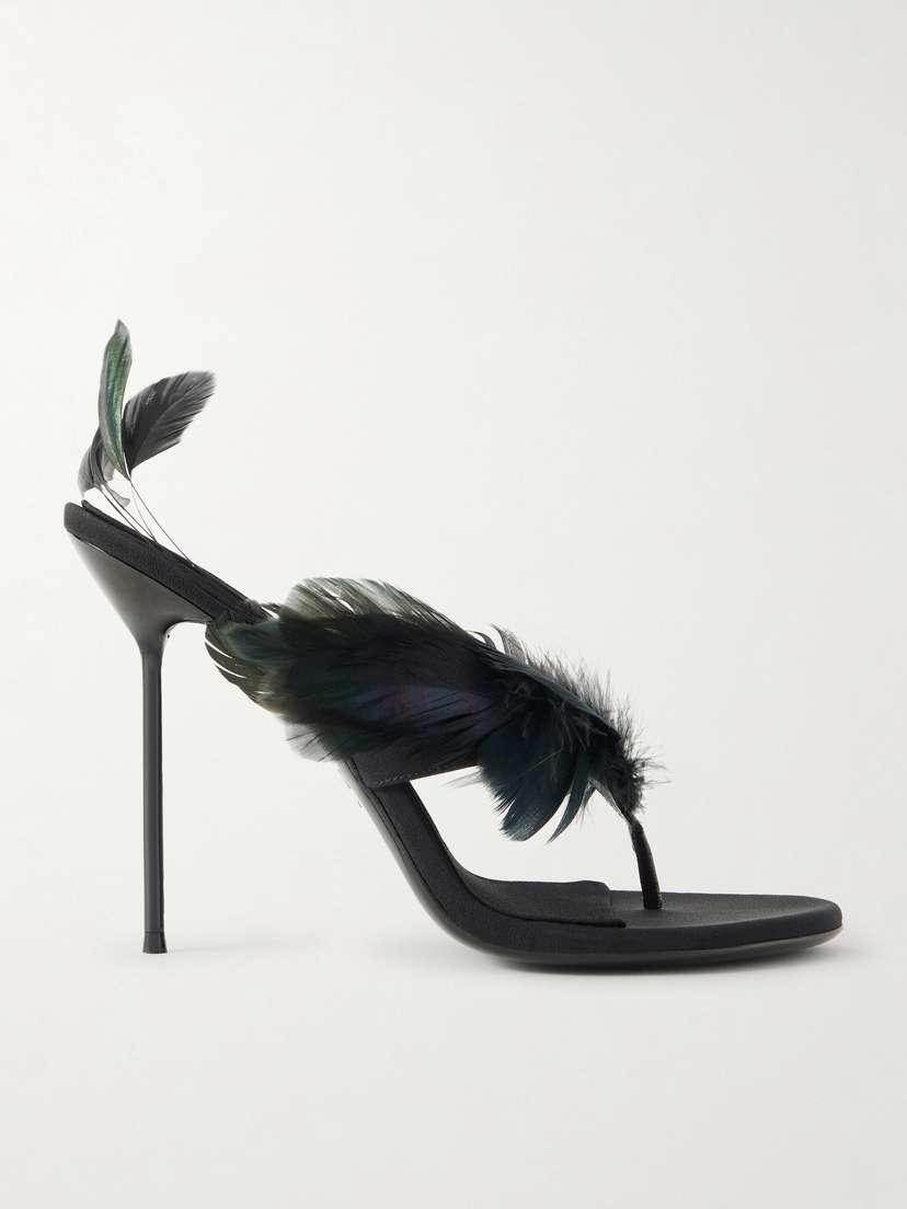 Paris Texas Lidia Feather-trimmed Satin Mules