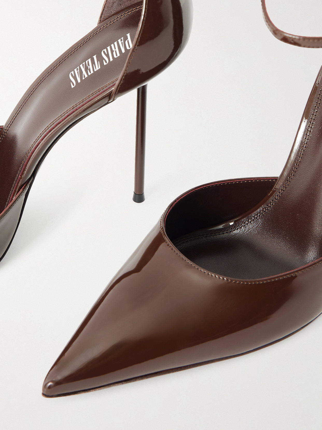 Paris Texas Pointed-toe Stiletto Heels With Slim Ankle Strap In Brown