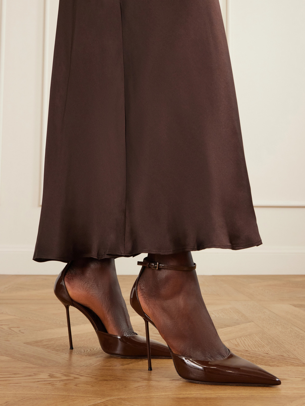 Paris Texas Pointed-toe Stiletto Heels With Slim Ankle Strap In Brown