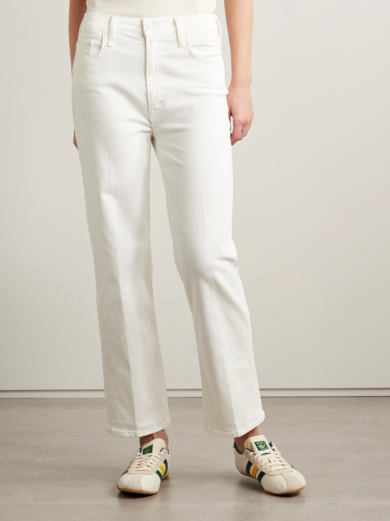 Mother The Rambler Zip Ankle Cropped High-rise Straight-leg Jeans In White