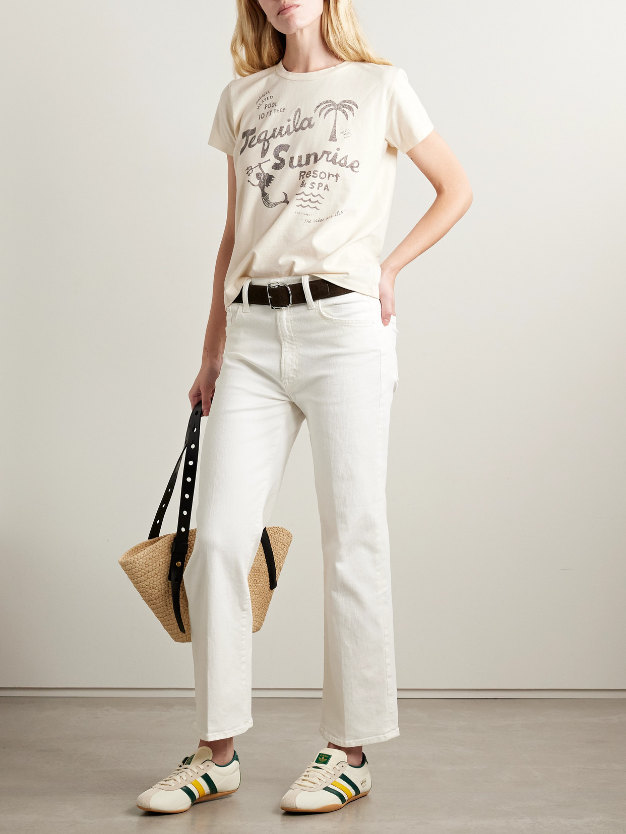 Mother The Rambler Zip Ankle Cropped High-rise Straight-leg Jeans In White