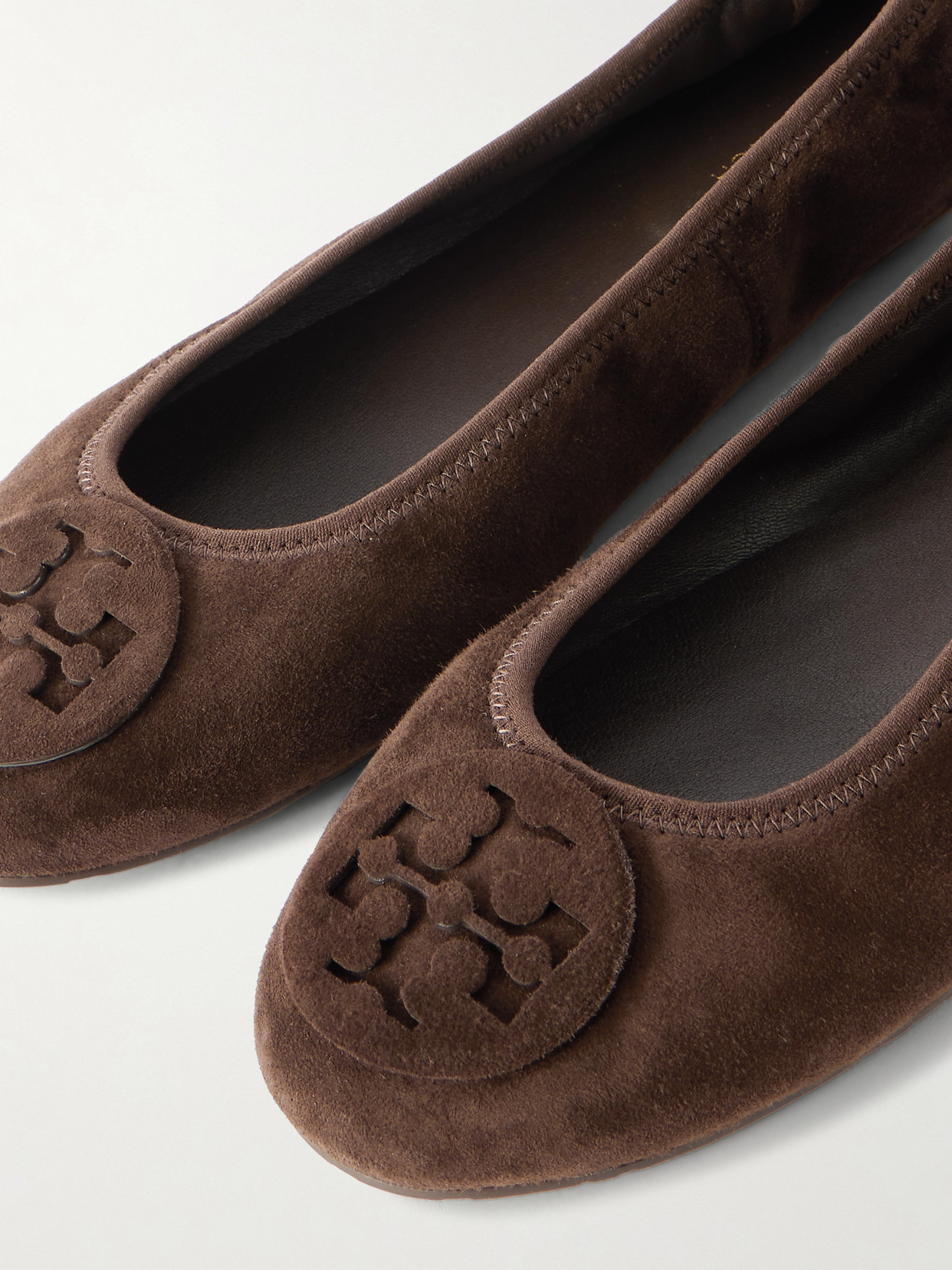 Tory Burch Reva Embellished Suede Ballet Flats In Brown