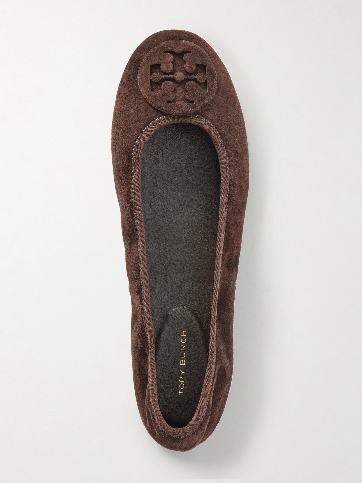 Tory Burch Reva Embellished Suede Ballet Flats In Brown