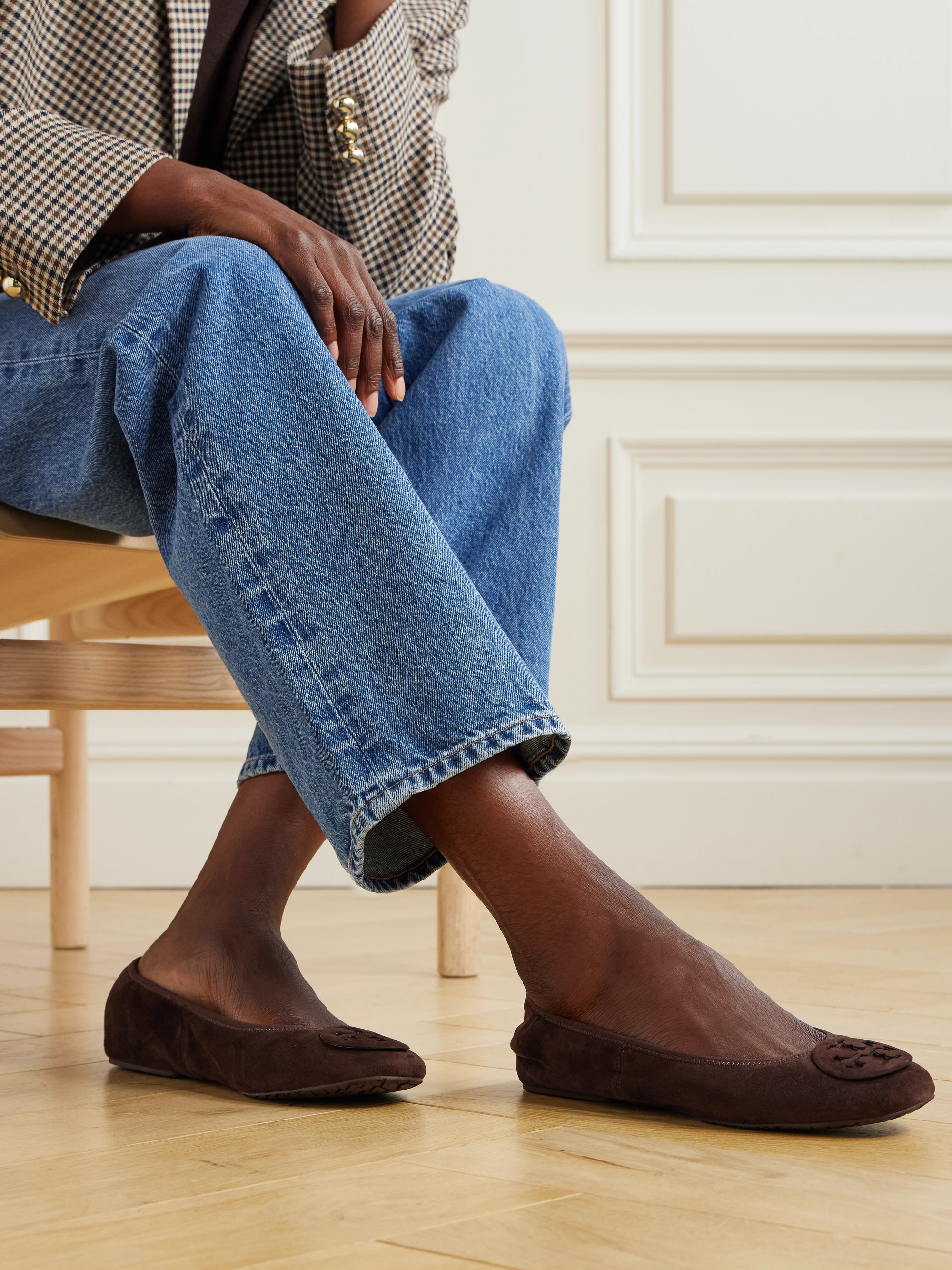 Tory Burch Reva embellished suede ballet flats