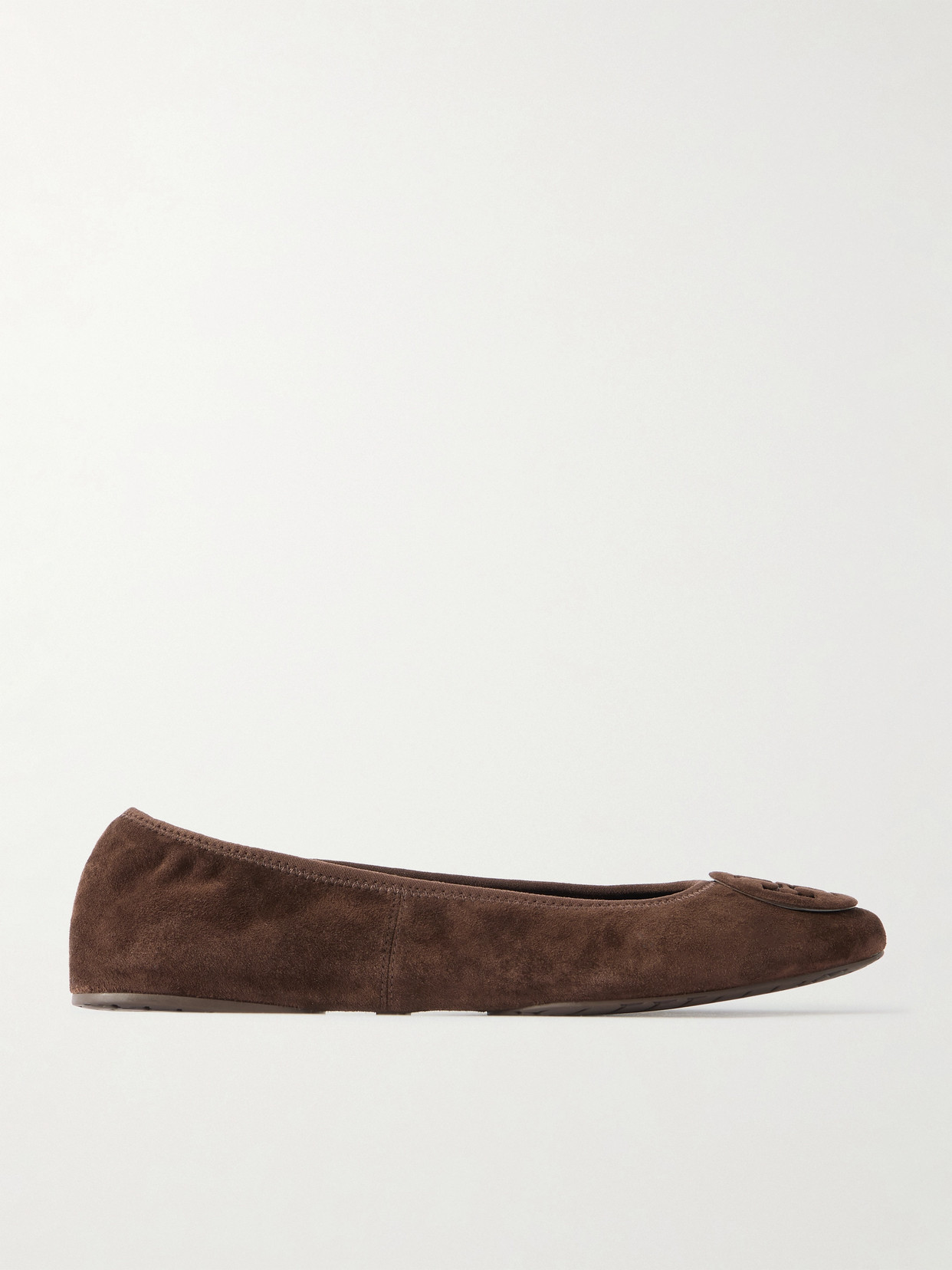 Tory Burch Reva Embellished Suede Ballet Flats In Brown