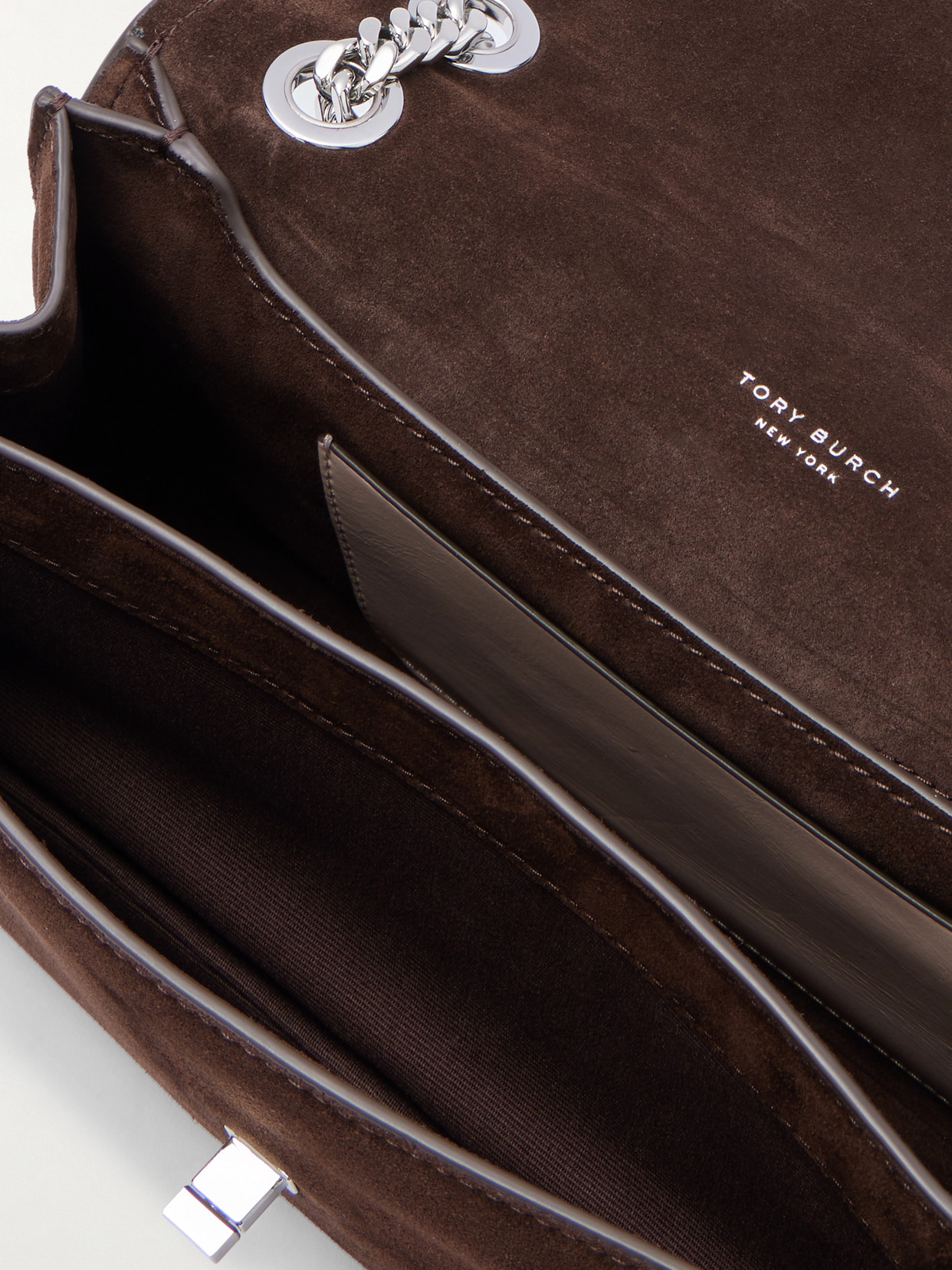 Tory Burch Turnlock Suede Shoulder Bag In Brown