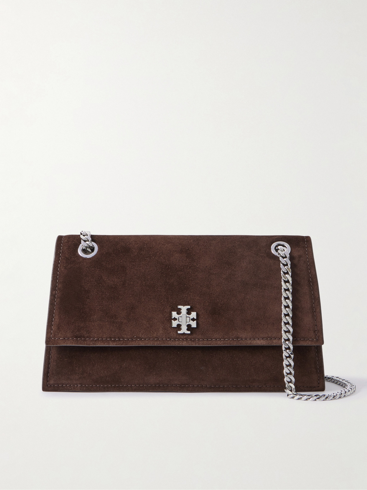 Tory Burch Turnlock Suede Shoulder Bag In Brown