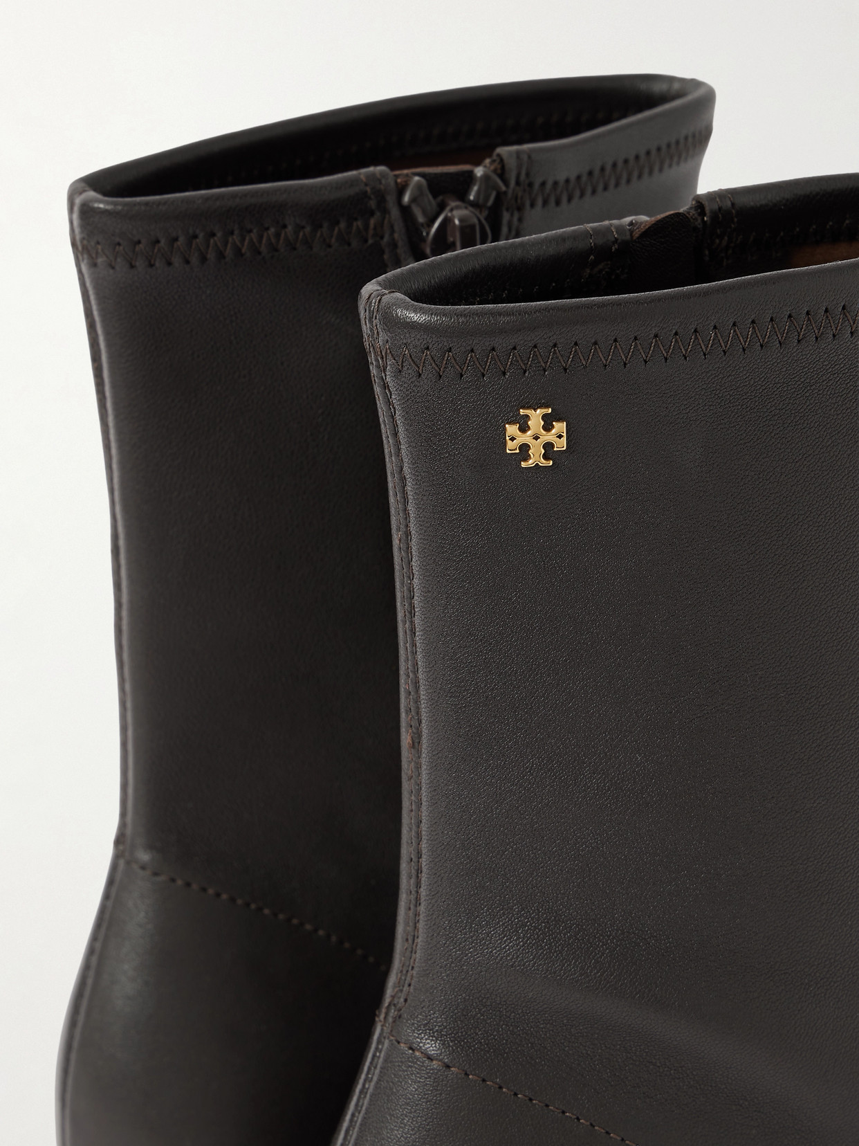 Tory Burch Black Leather Ankle Boots With Heel In Brown