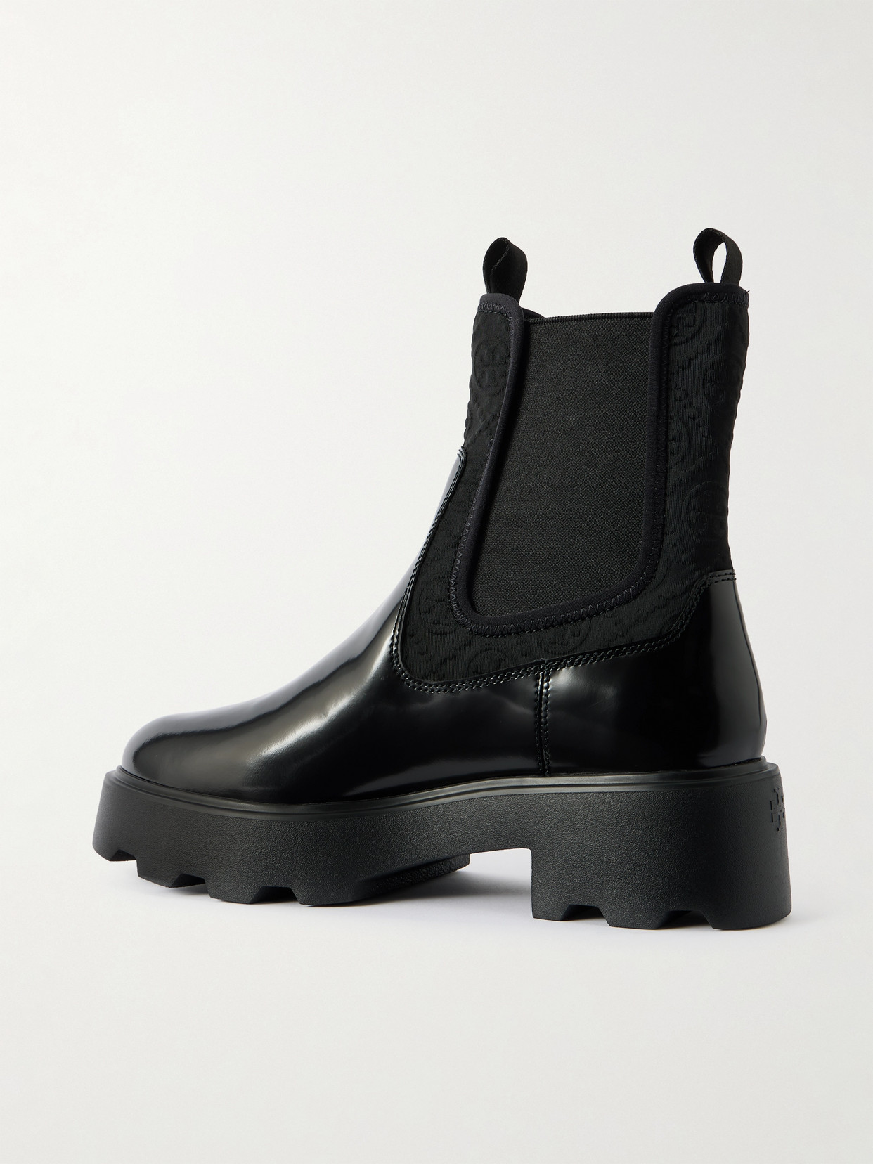Tory Burch Neoprene-trimmed Patent-leather Chelsea Boots In Black